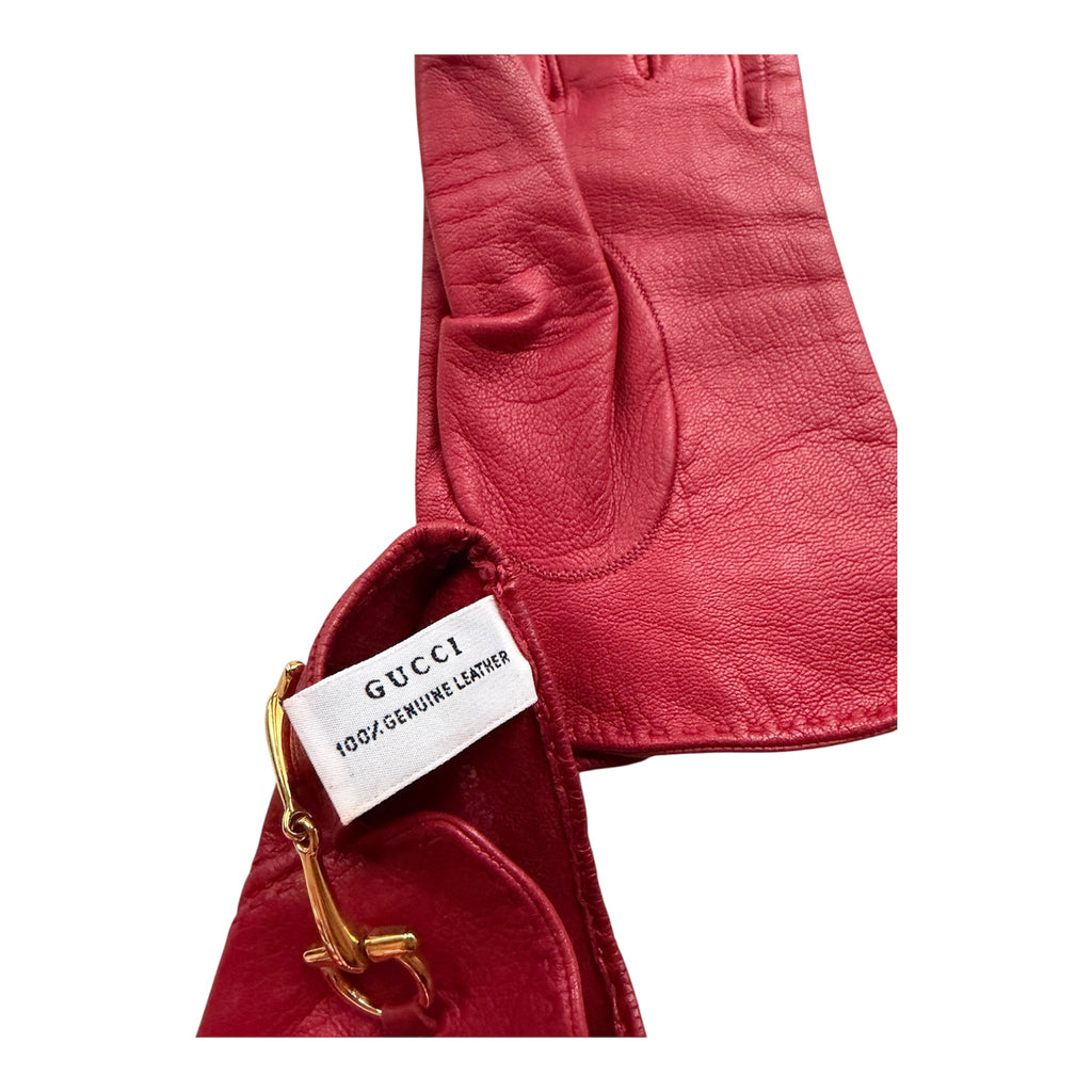 Gucci Horsebit Leather Gloves in Red