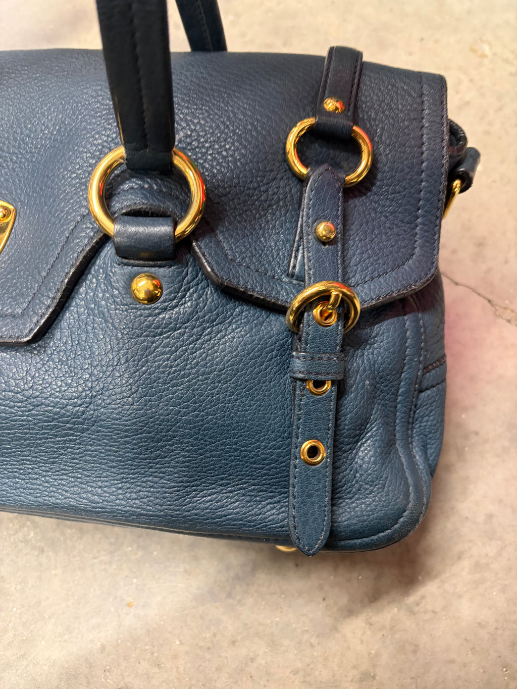 Miu Miu Blue Leather Top Handle Bag