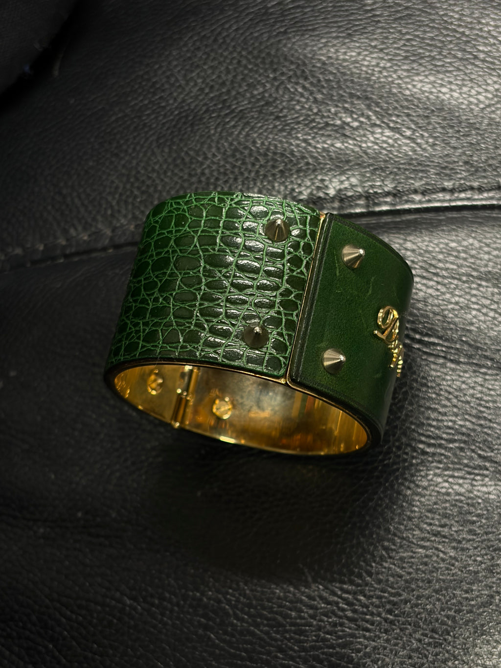 DSQUARED² Green Leather Stud Cuff Bracelet