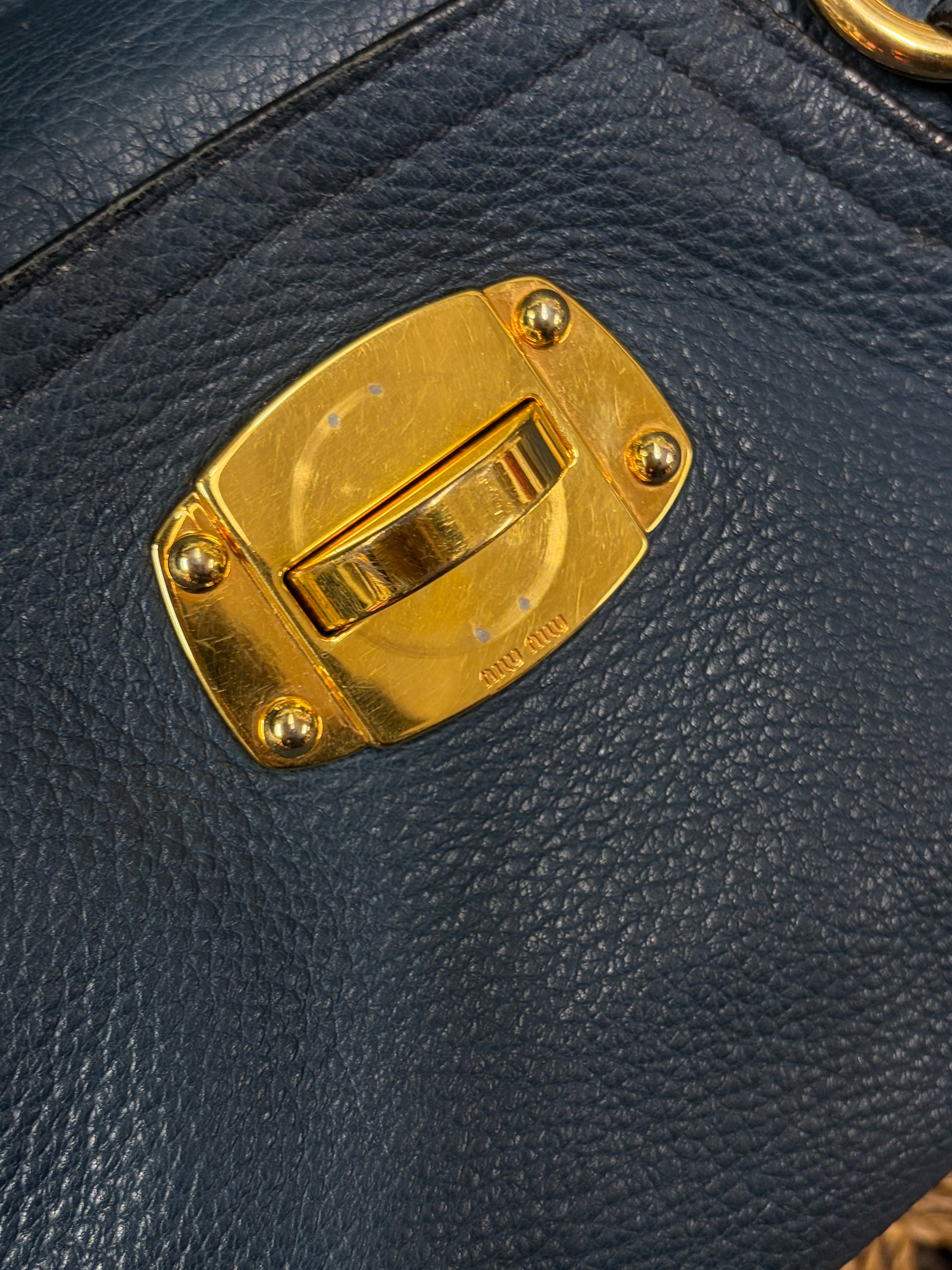 Miu Miu Blue Leather Top Handle Bag