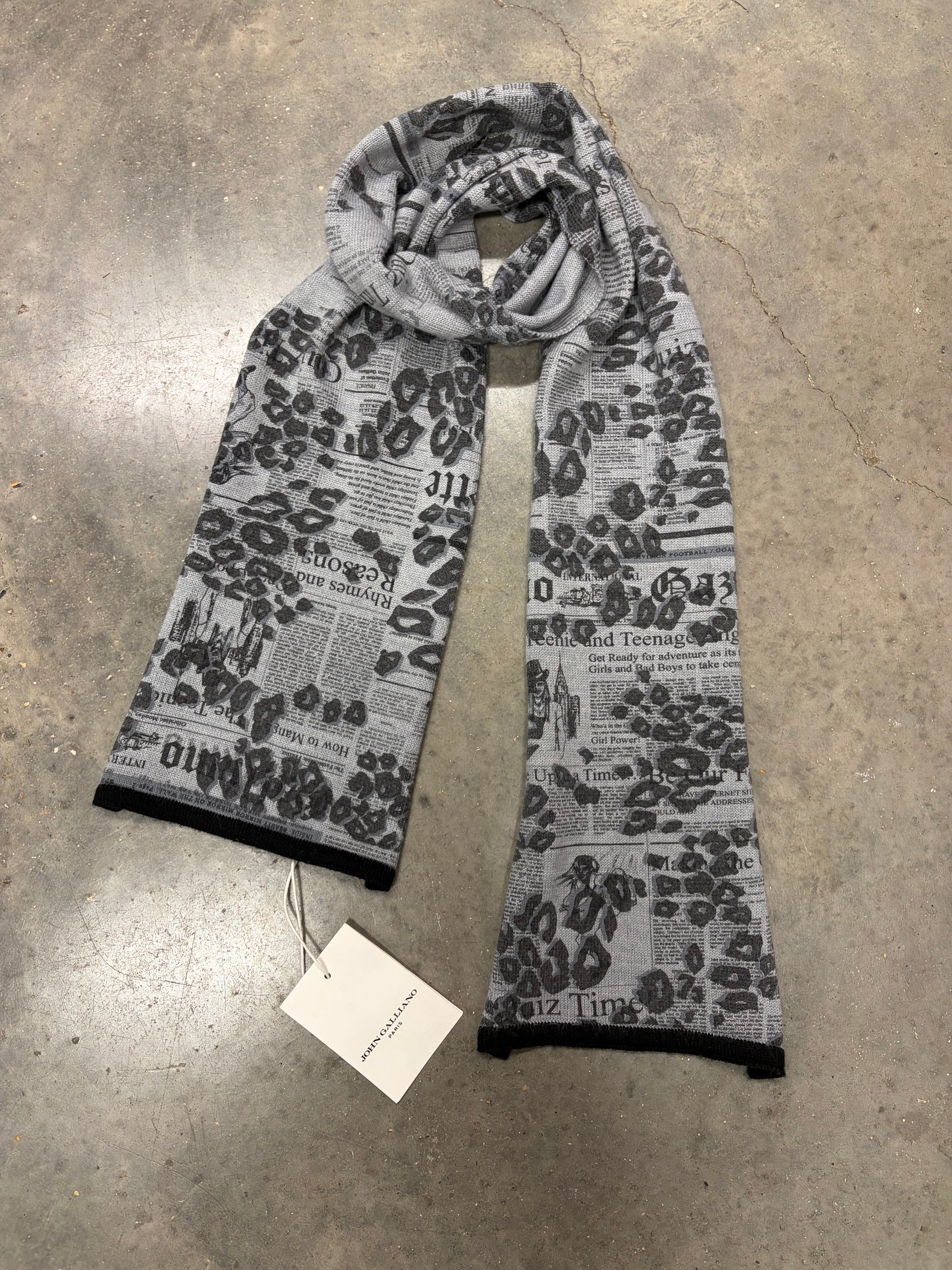 John Galliano Newspaper Print Scarf – With Original Tag