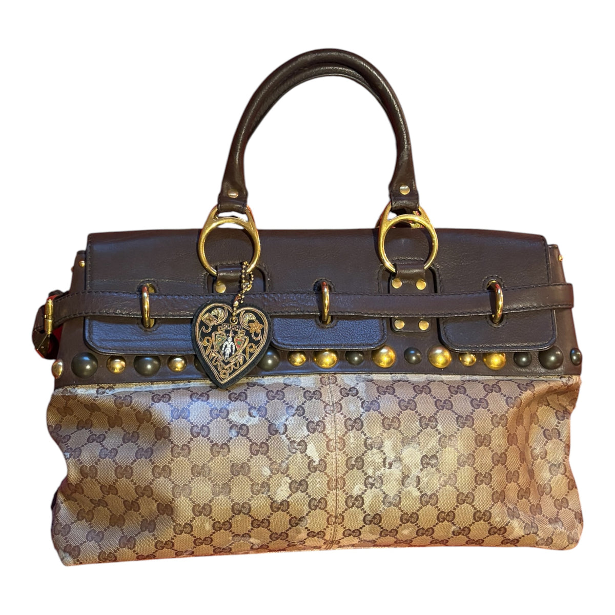 Gucci runway FW2008 Babouska Crystal GG Studded Heart Charm Handbag