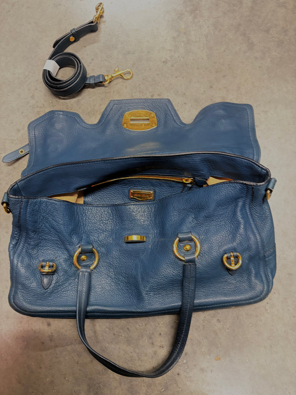 Miu Miu Blue Leather Top Handle Bag
