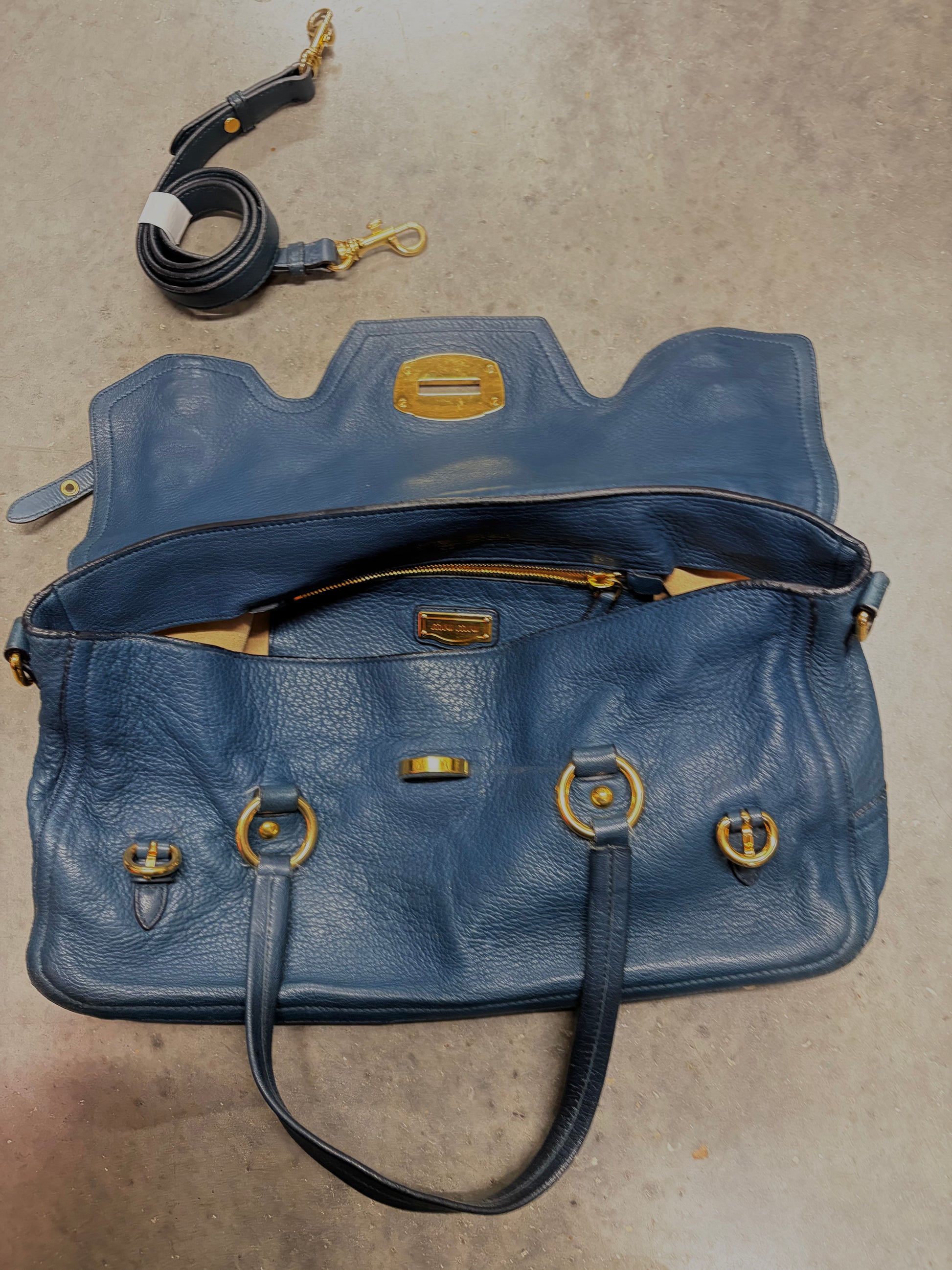 Miu Miu Blue Leather Top Handle Bag
