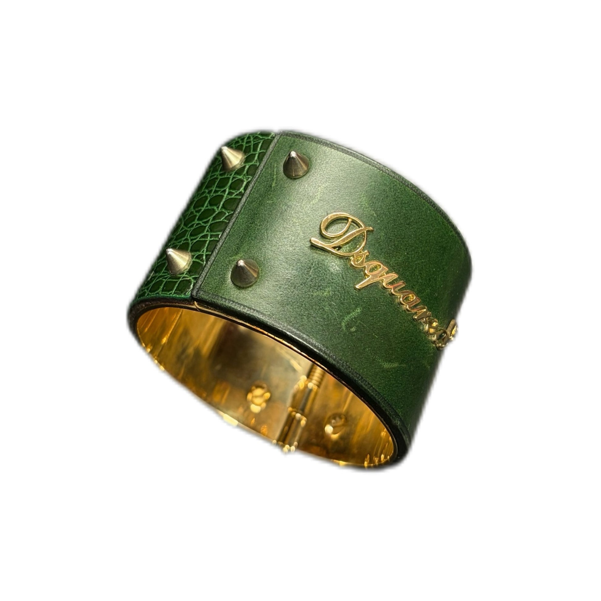 DSQUARED² Green Leather Stud Cuff Bracelet