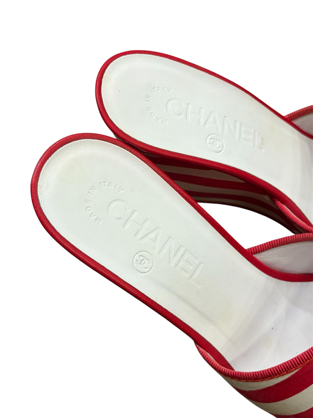 CHANEL 2010 Cruise Canvas Striped Wedge Sandals size 3
