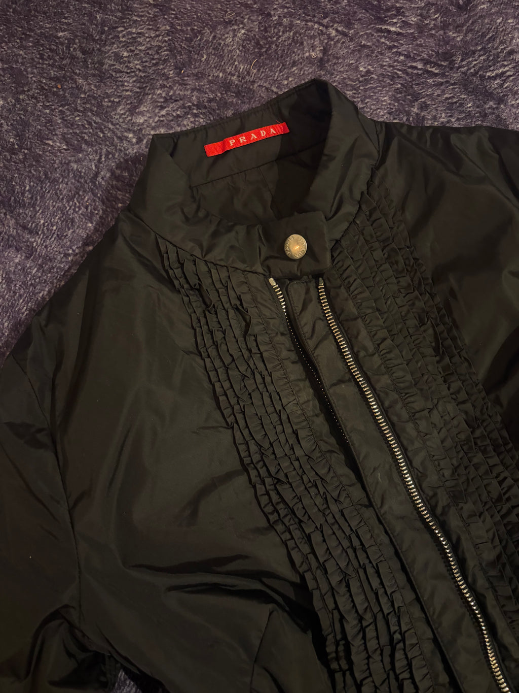 PRADA ss2008 Nylon Black Frill Jacket size FR38