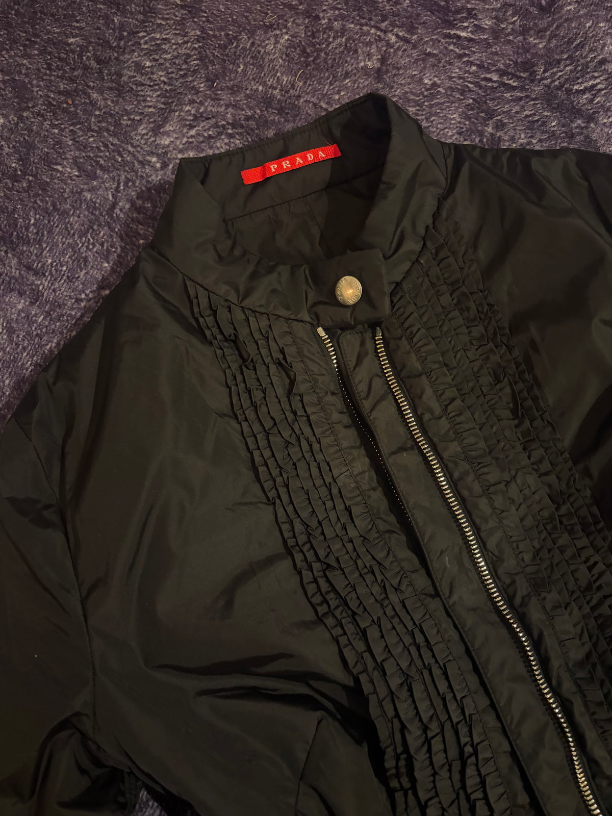 PRADA ss2008 Nylon Black Frill Jacket size FR38
