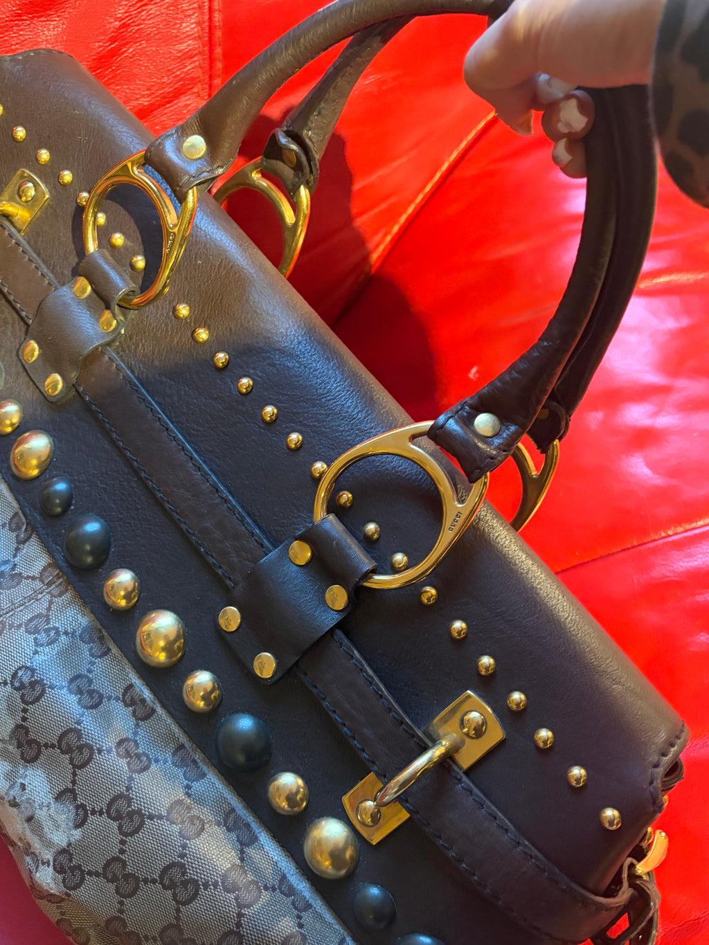 Gucci runway FW2008 Babouska Crystal GG Studded Heart Charm Handbag