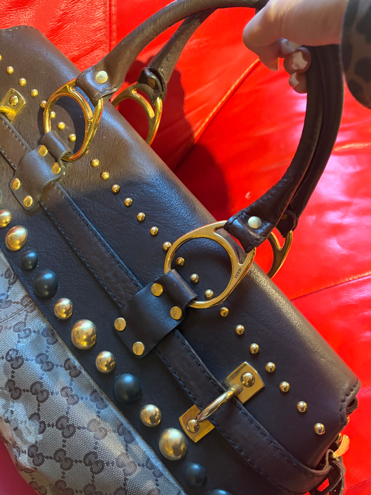 Gucci runway FW2008 Babouska Crystal GG Studded Heart Charm Handbag