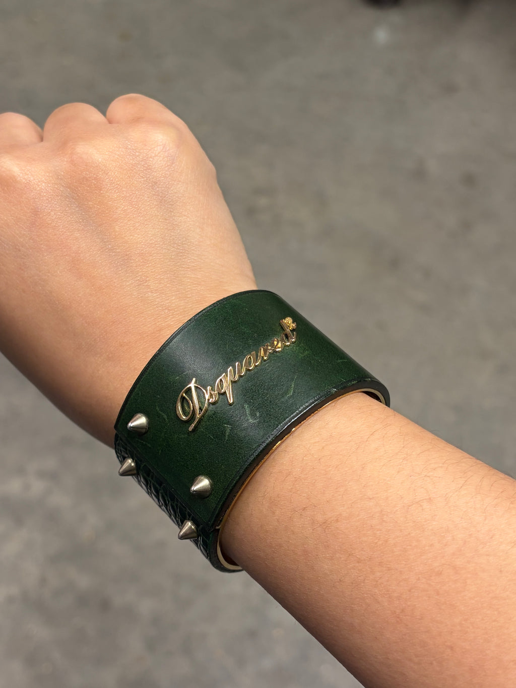 DSQUARED² Green Leather Stud Cuff Bracelet