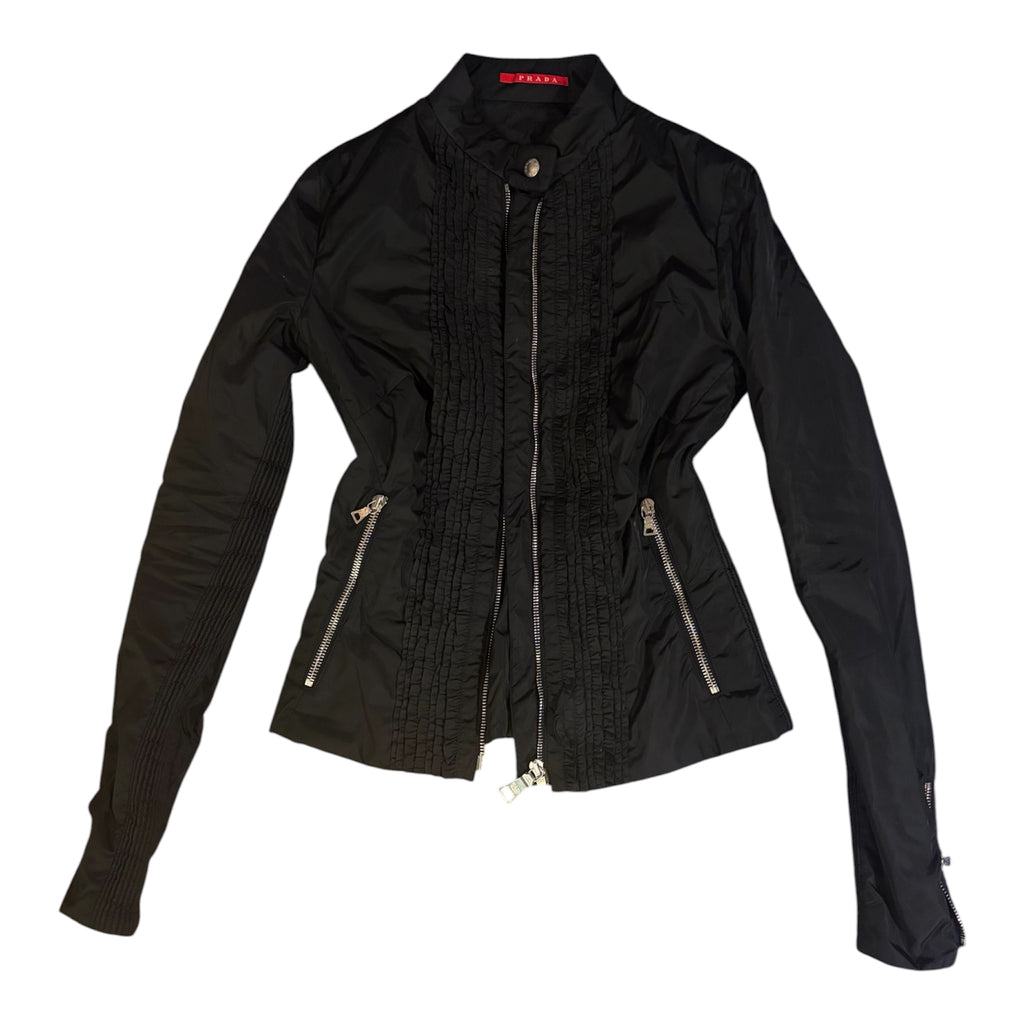 PRADA ss2008 Nylon Black Frill Jacket size FR38