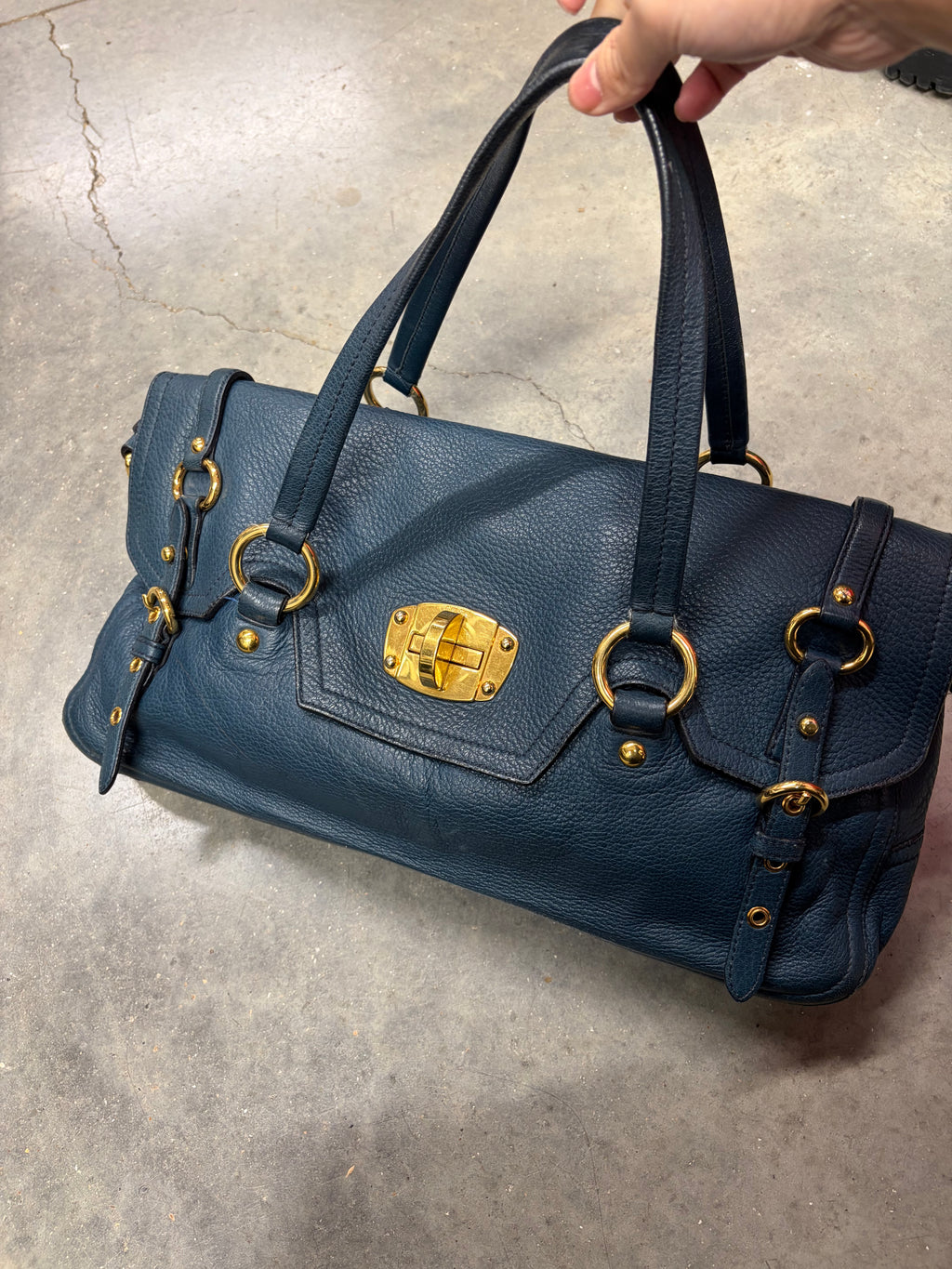 Miu Miu Blue Leather Top Handle Bag