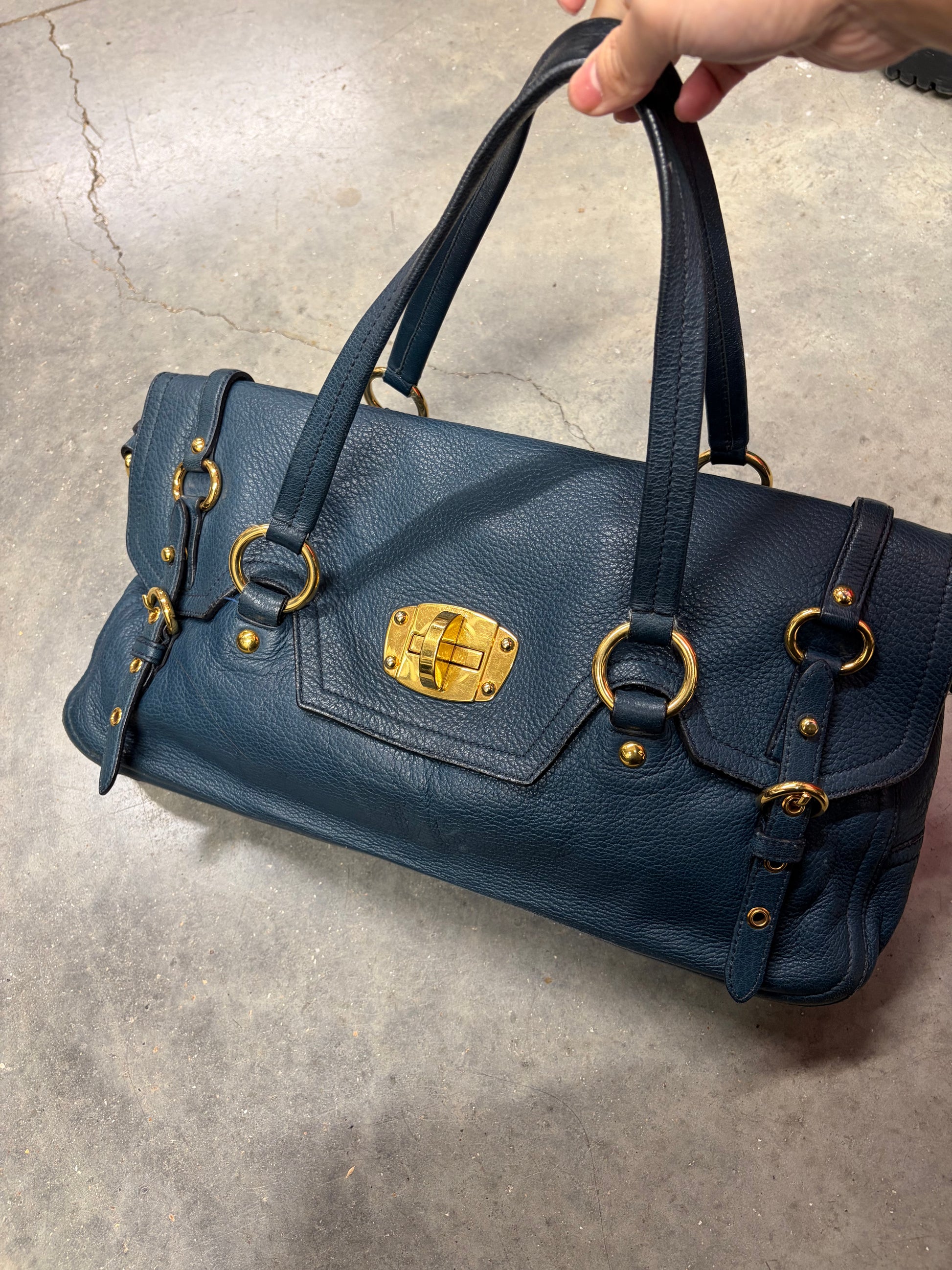 Miu Miu Blue Leather Top Handle Bag