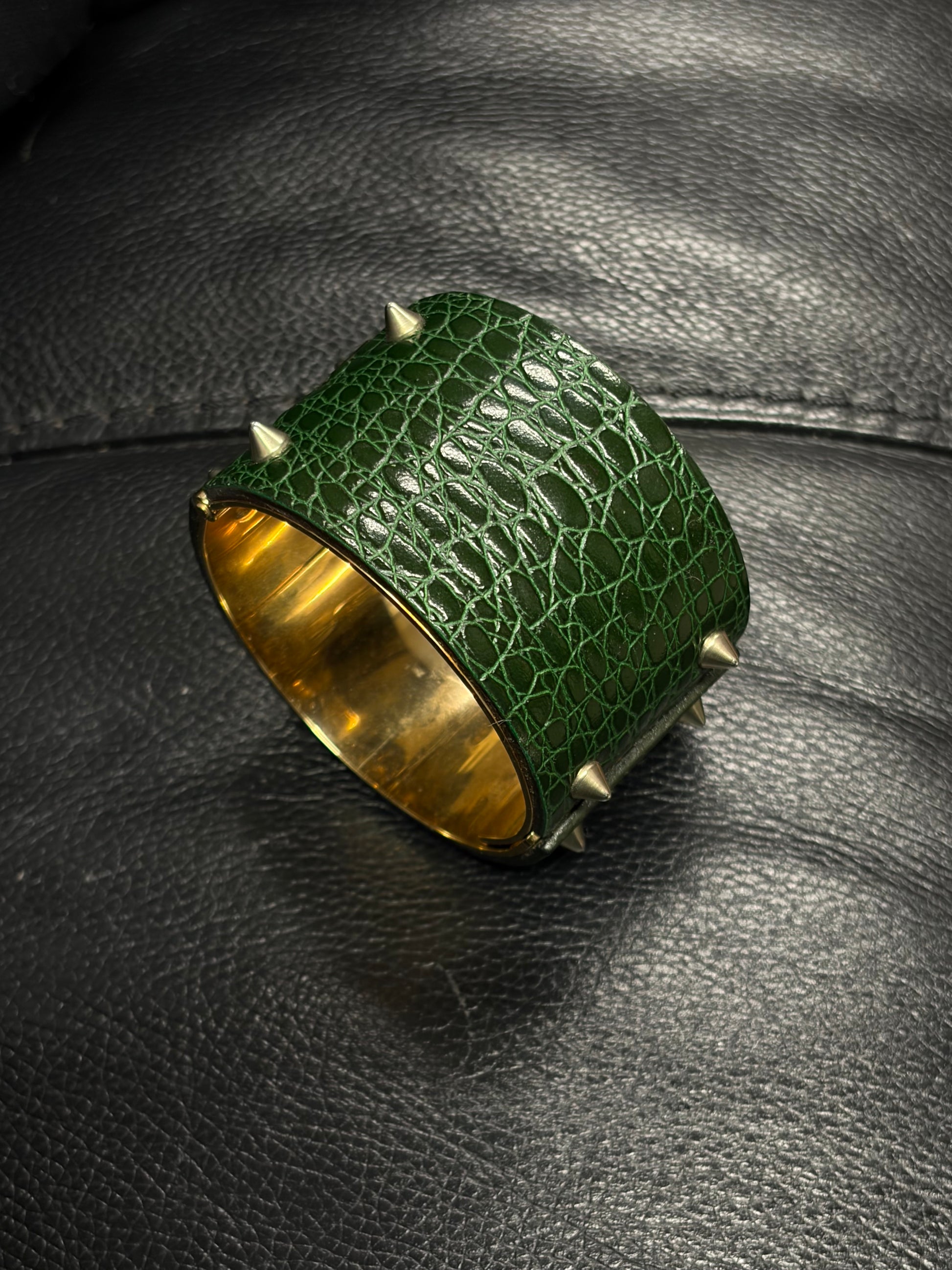 DSQUARED² Green Leather Stud Cuff Bracelet