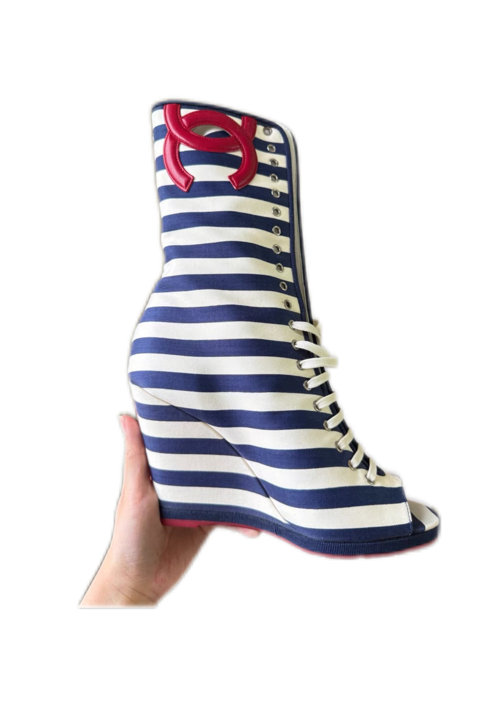 Chanel 2010 Cruise Wedge Stripe Boots size 37.5