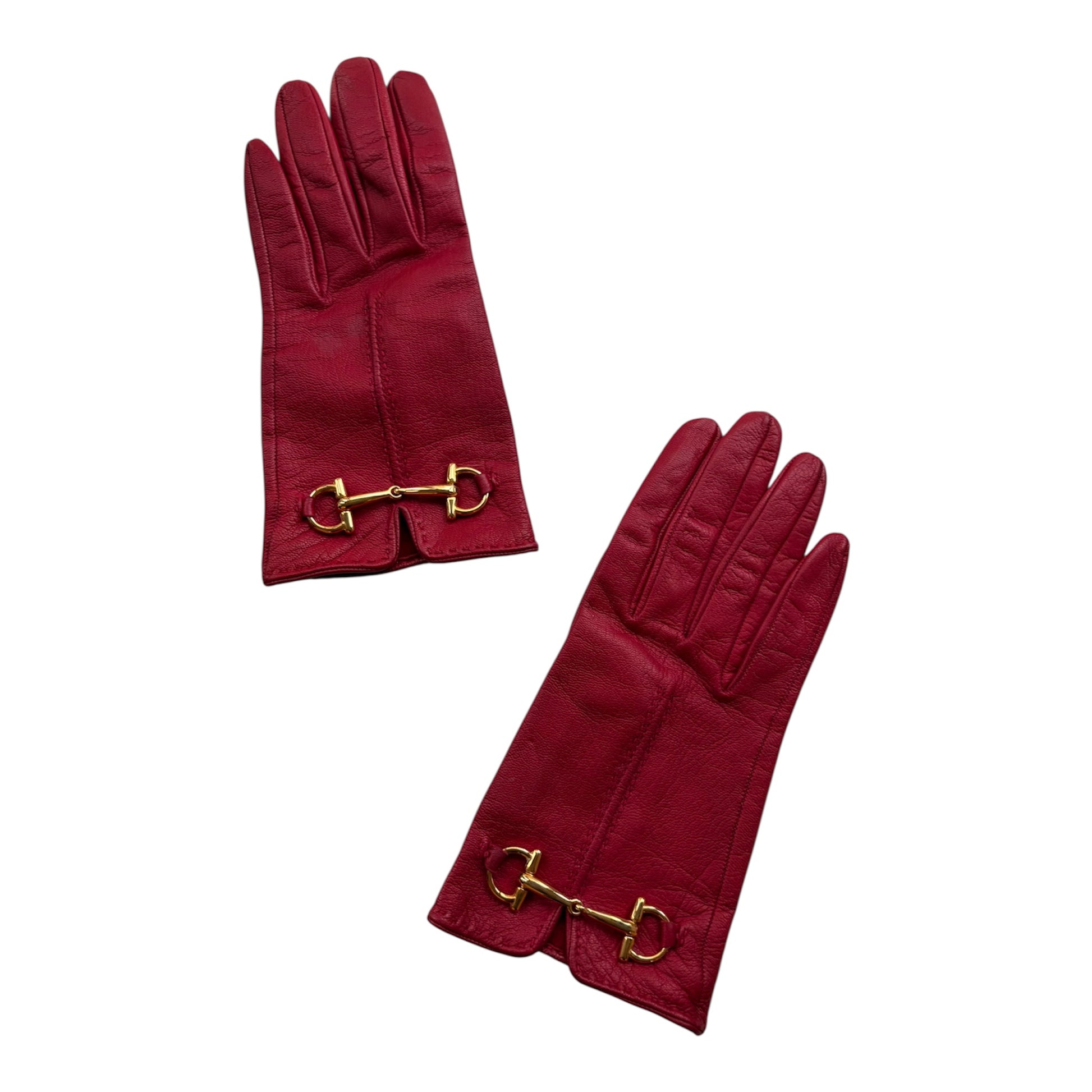 Gucci Horsebit Leather Gloves in Red