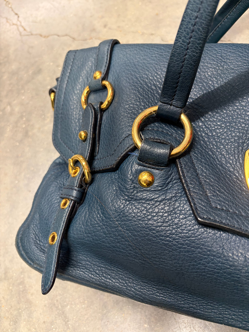 Miu Miu Blue Leather Top Handle Bag