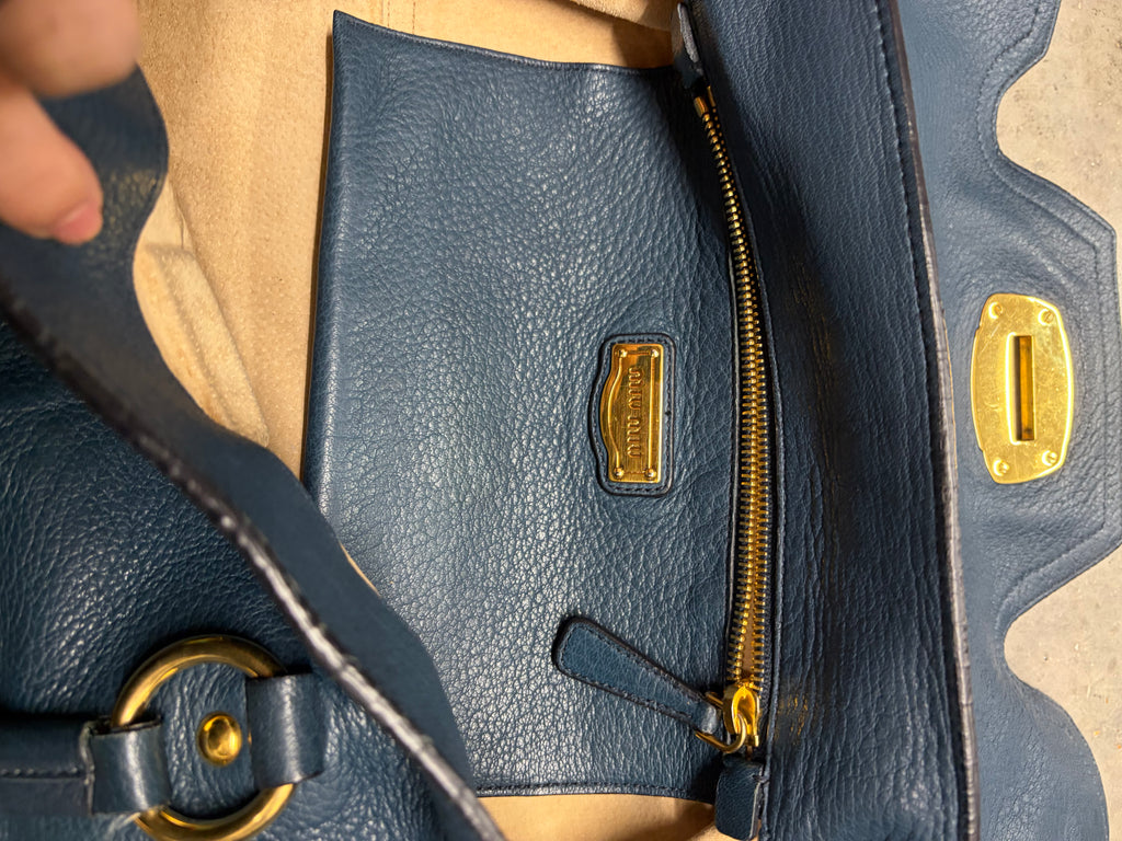 Miu Miu Blue Leather Top Handle Bag
