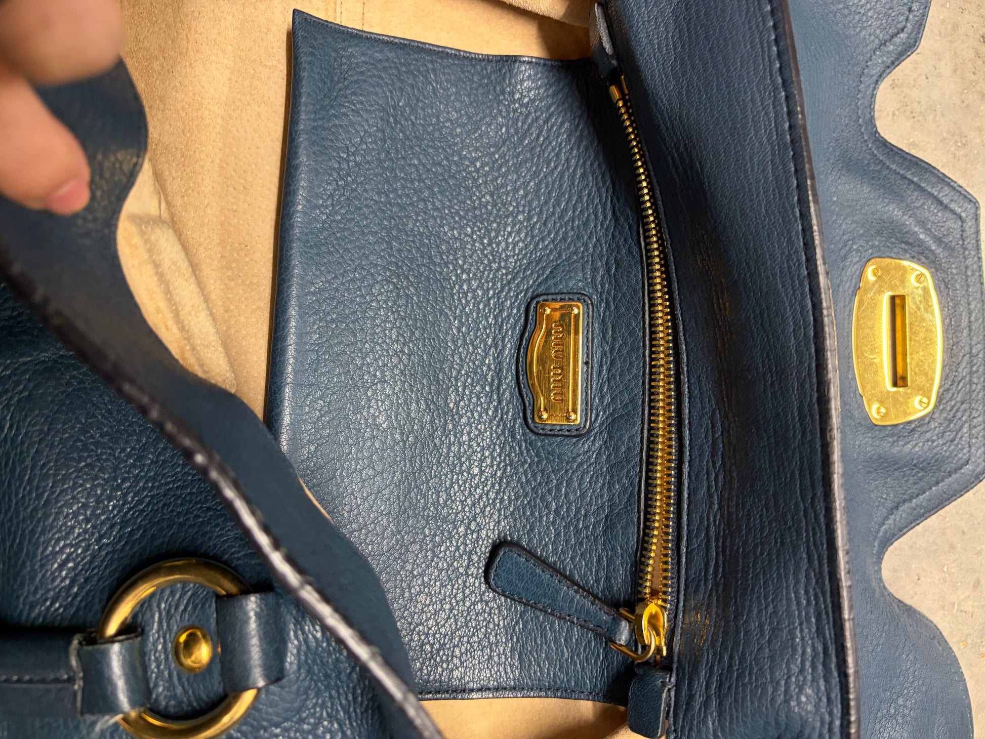 Miu Miu Blue Leather Top Handle Bag