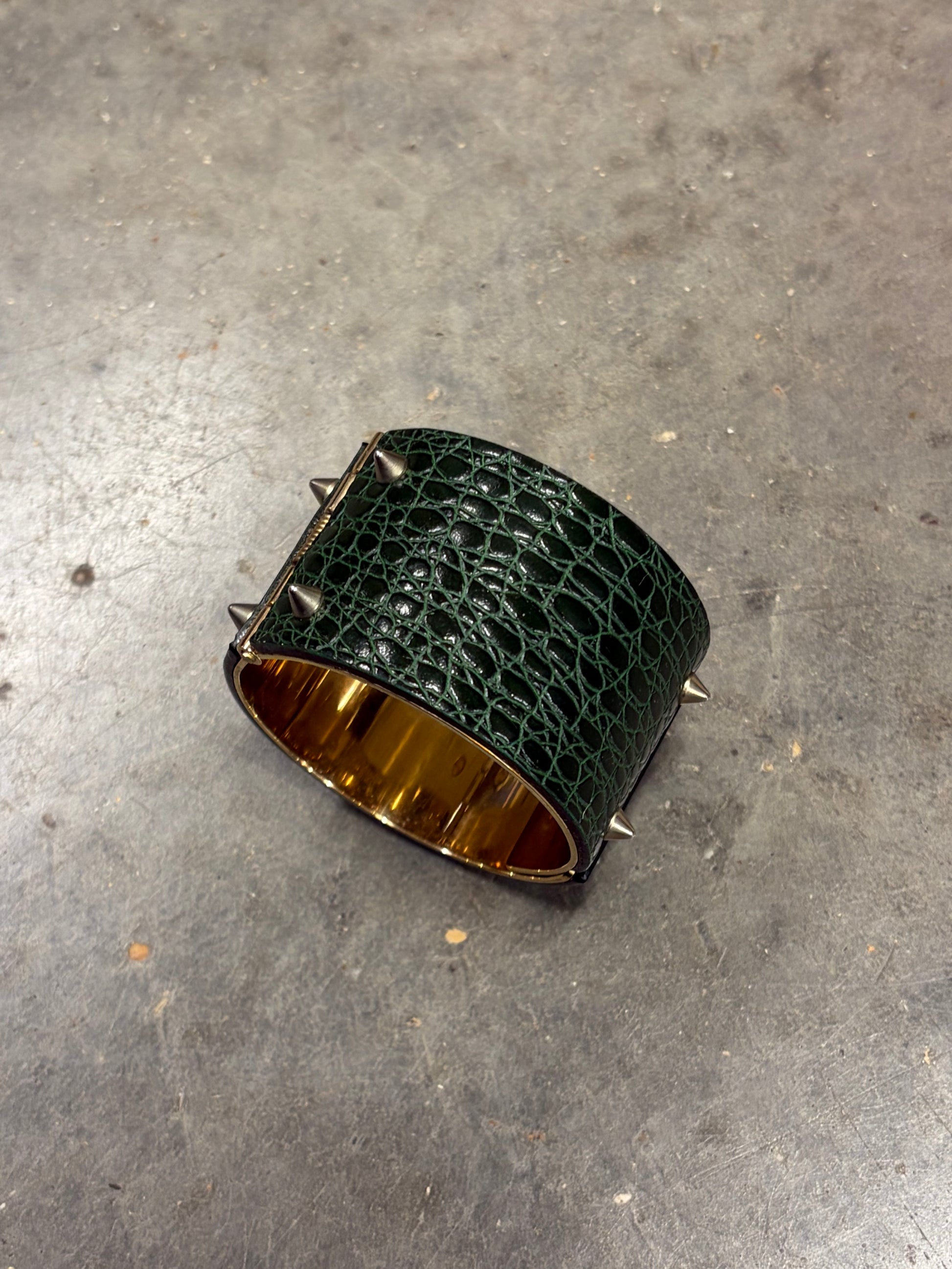DSQUARED² Green Leather Stud Cuff Bracelet