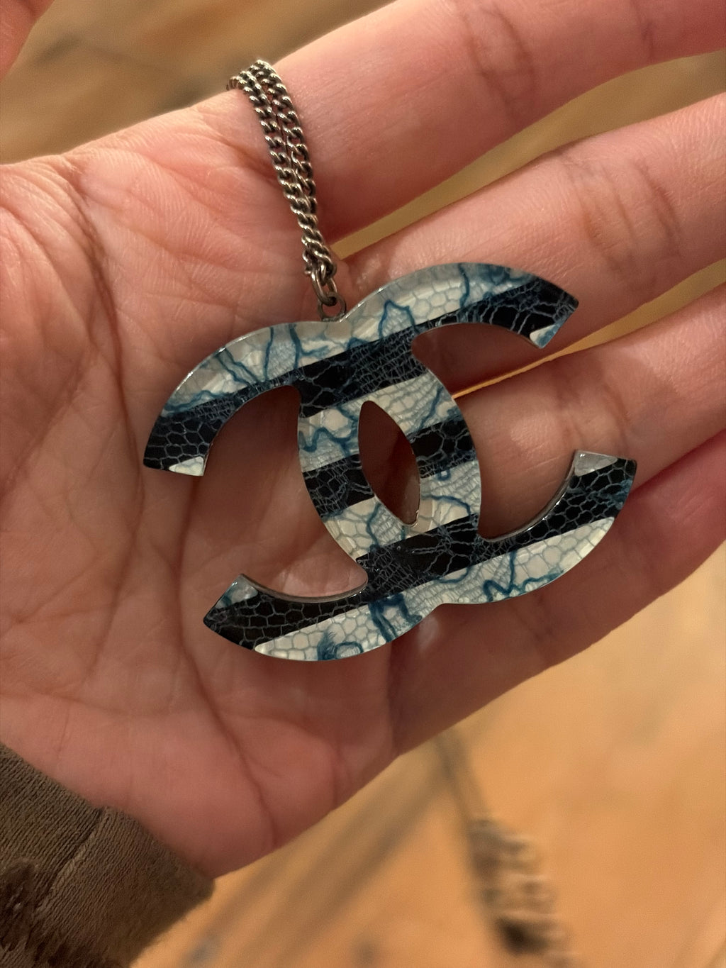 Chanel Lace Print CC Pendant Necklace