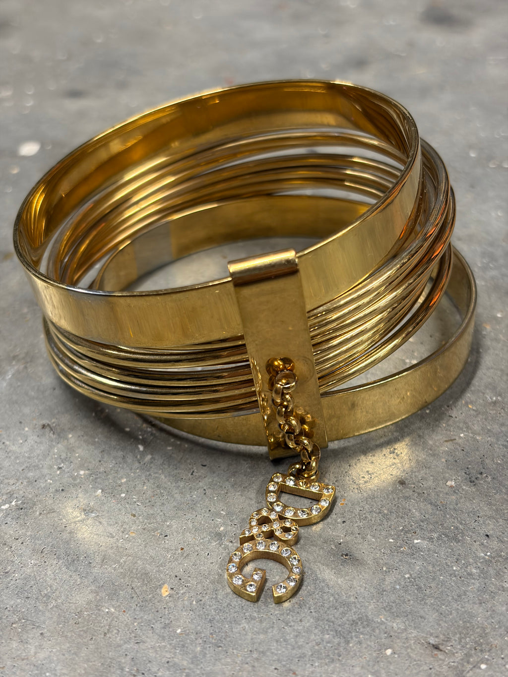 Dolce & Gabbana Gold Multi-Layer Bangle with Logo Charm