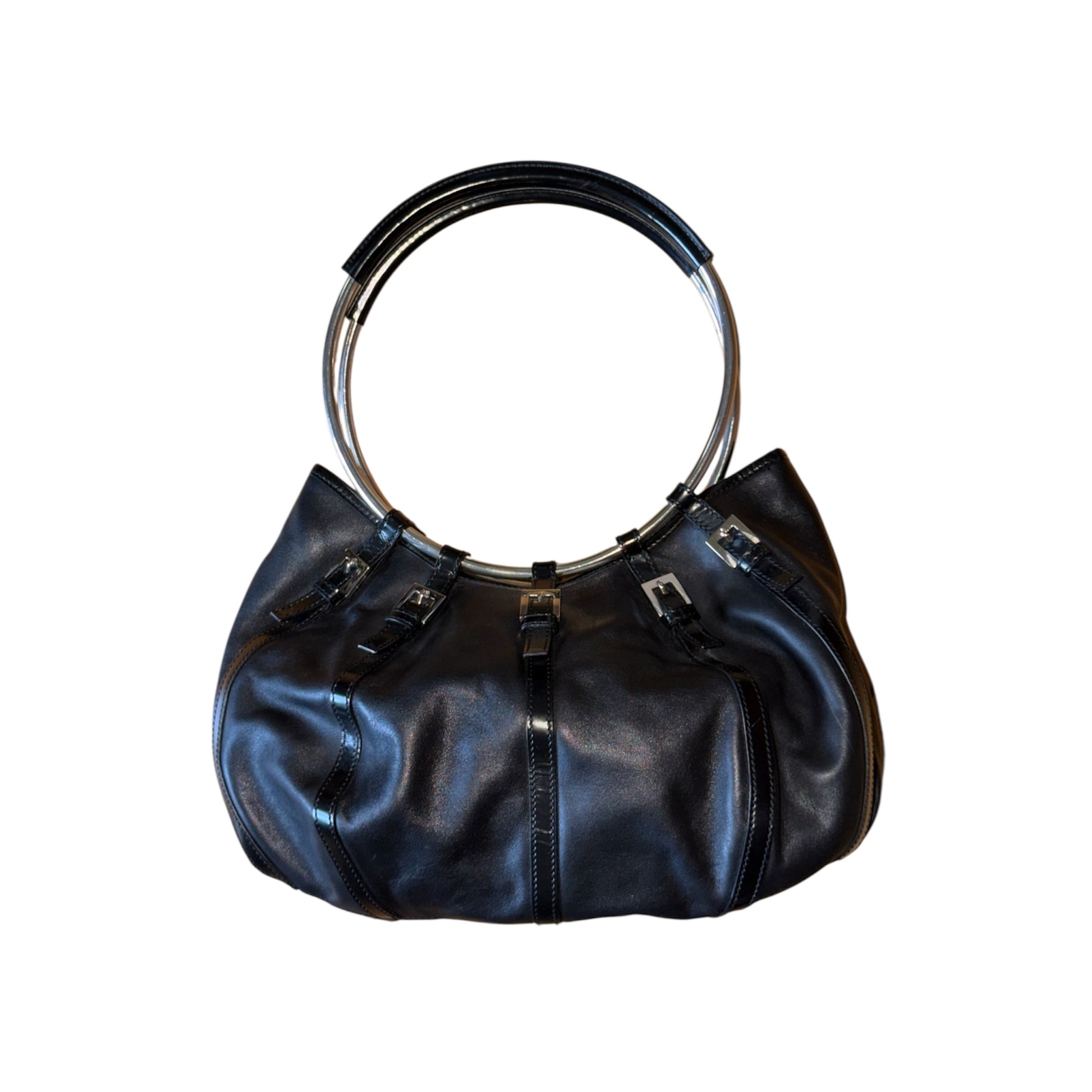 Karen Millen Black Leather Ring Handle Bag