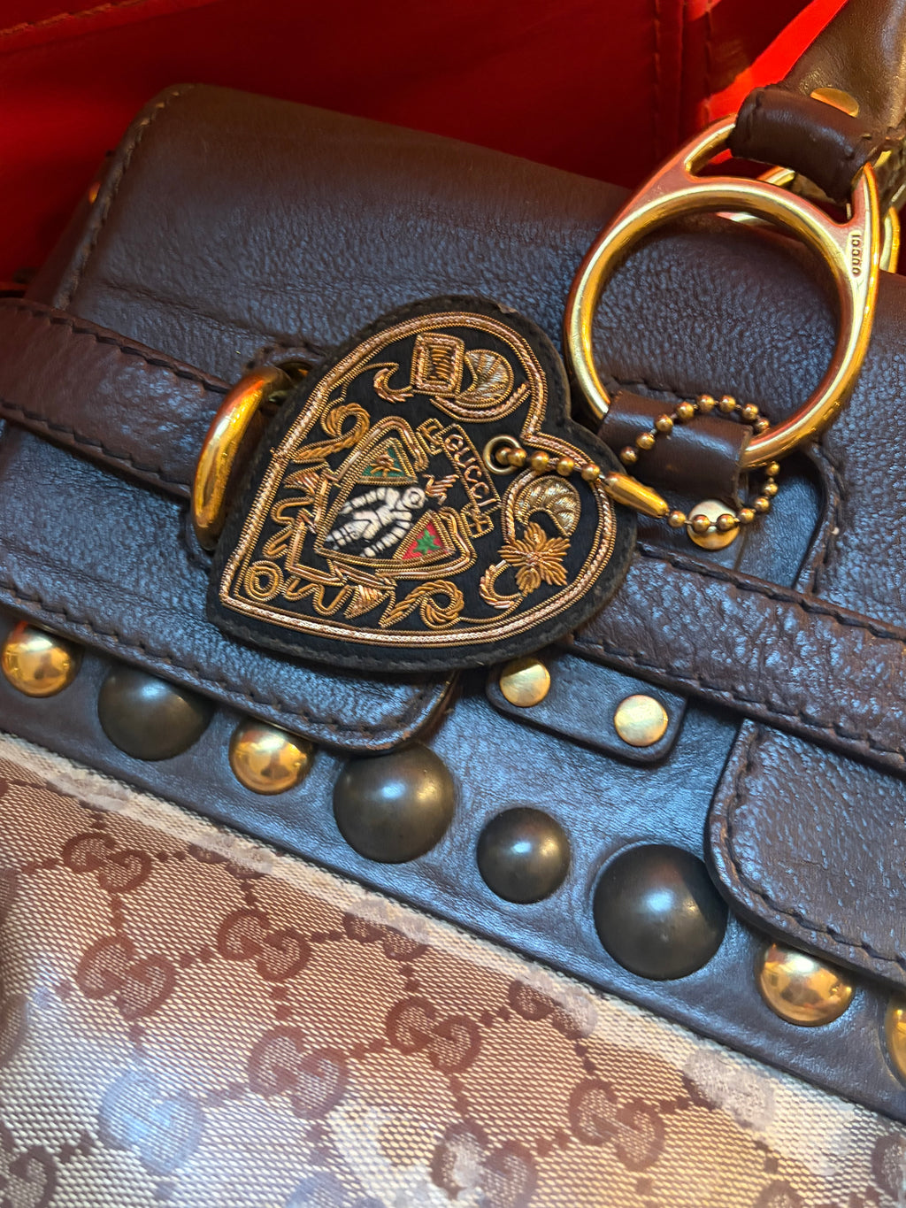 Gucci runway FW2008 Babouska Crystal GG Studded Heart Charm Handbag