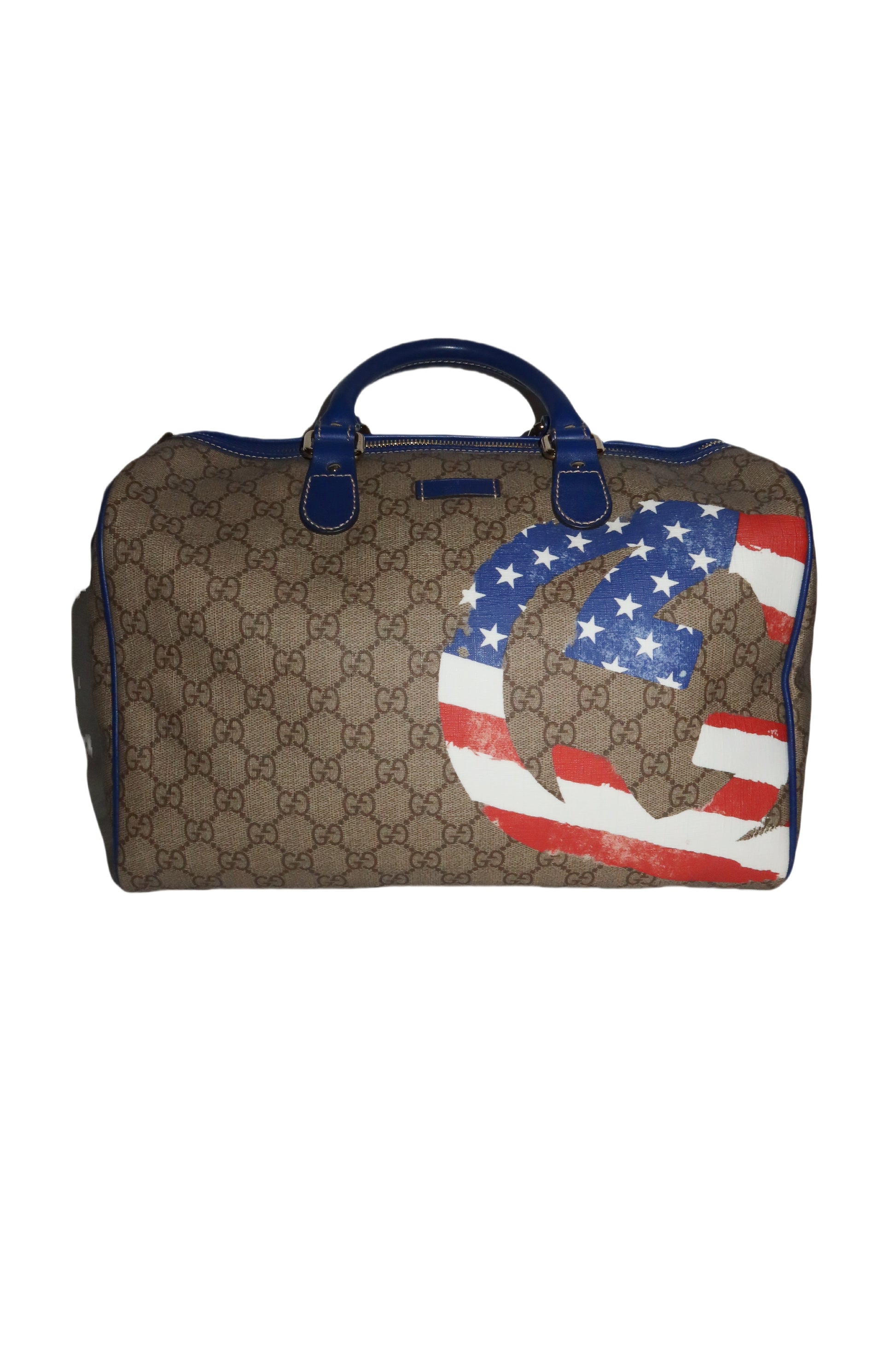 Gucci Boston Hand Bag (Beige/Blue GG Coated Canvas American Flag)