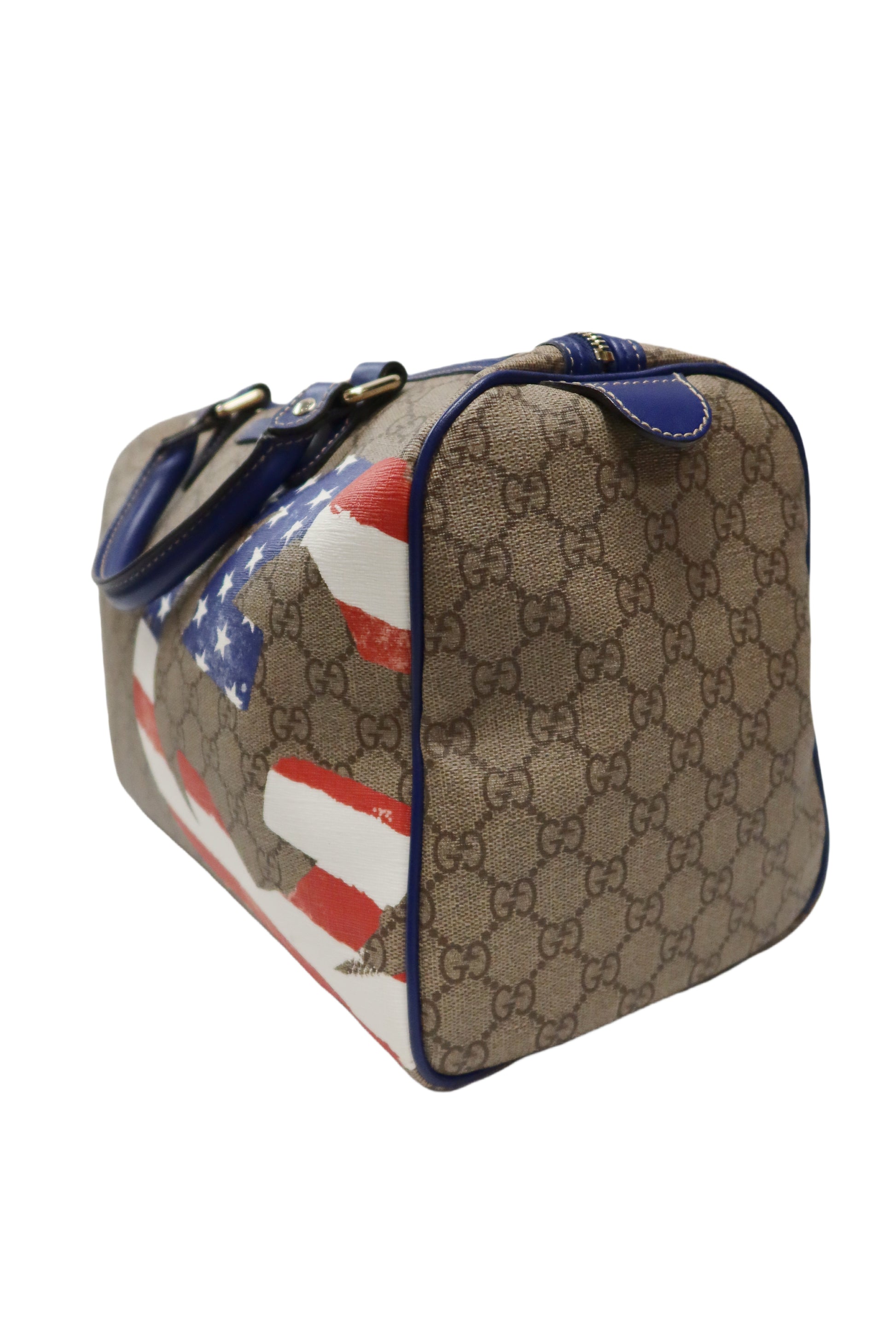 Gucci Boston Hand Bag (Beige/Blue GG Coated Canvas American Flag)