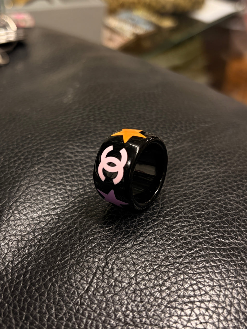 Chanel Multicolor Star CC Resin Statement Ring
