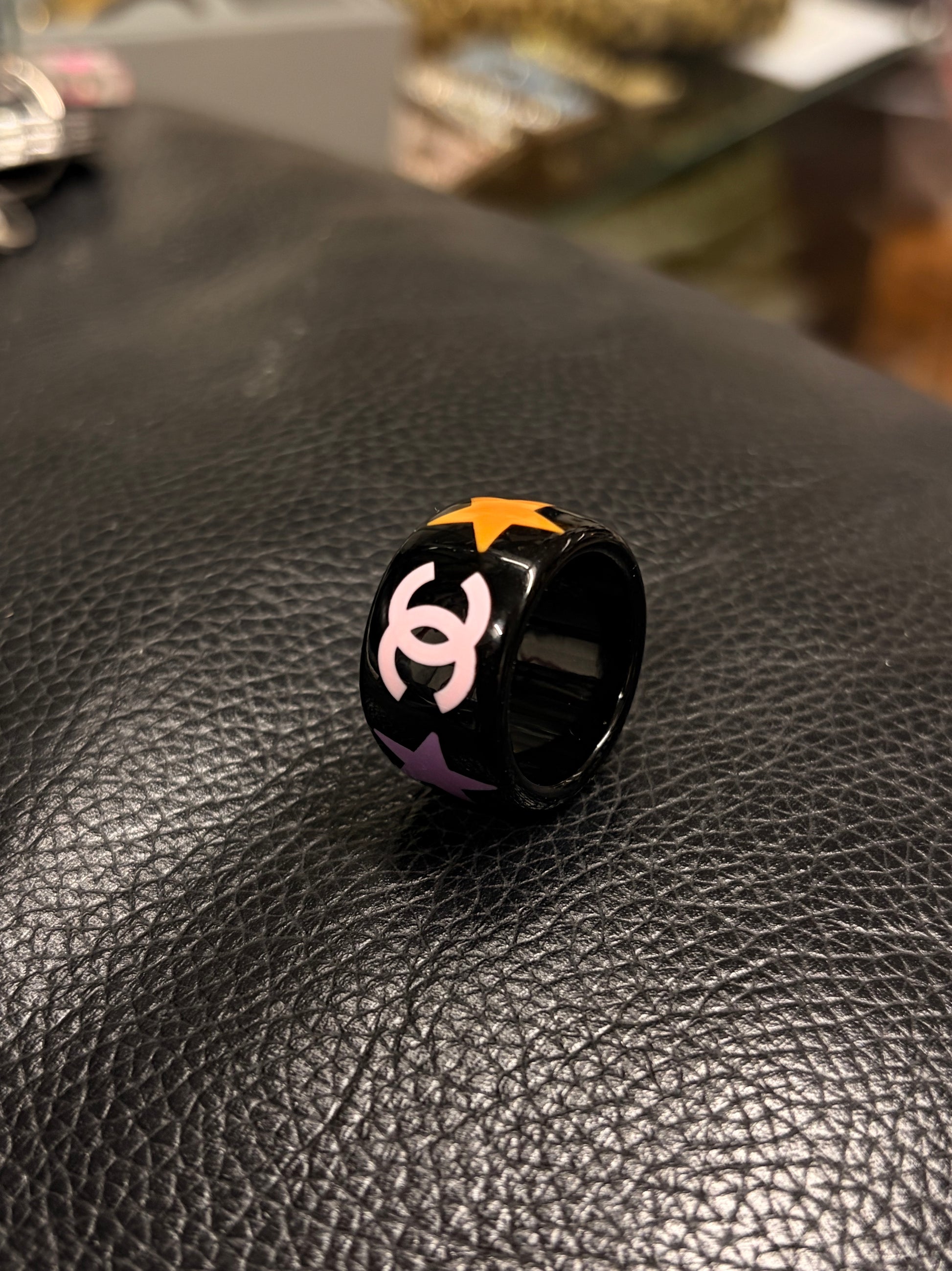 Chanel Multicolor Star CC Resin Statement Ring