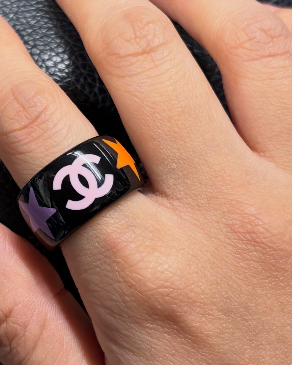 Chanel Multicolor Star CC Resin Statement Ring