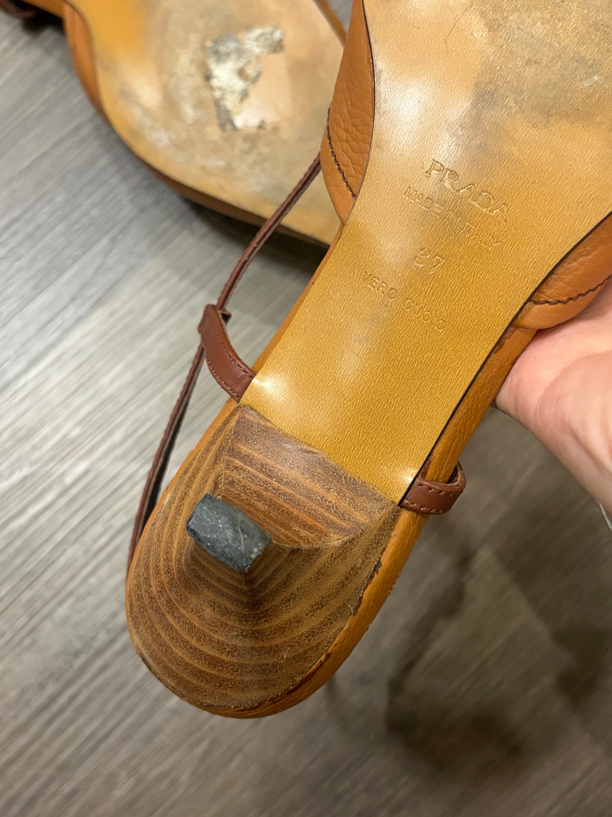 Prada Logo Sling Back Kitten Heels