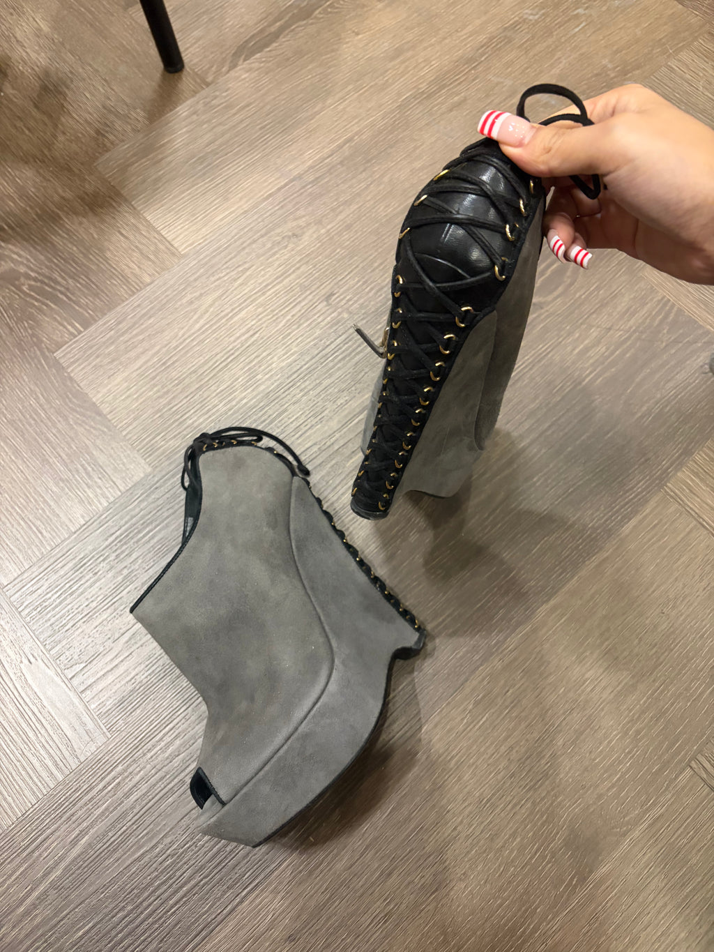 Saint Lauren Grey Open Toe Suede Boots