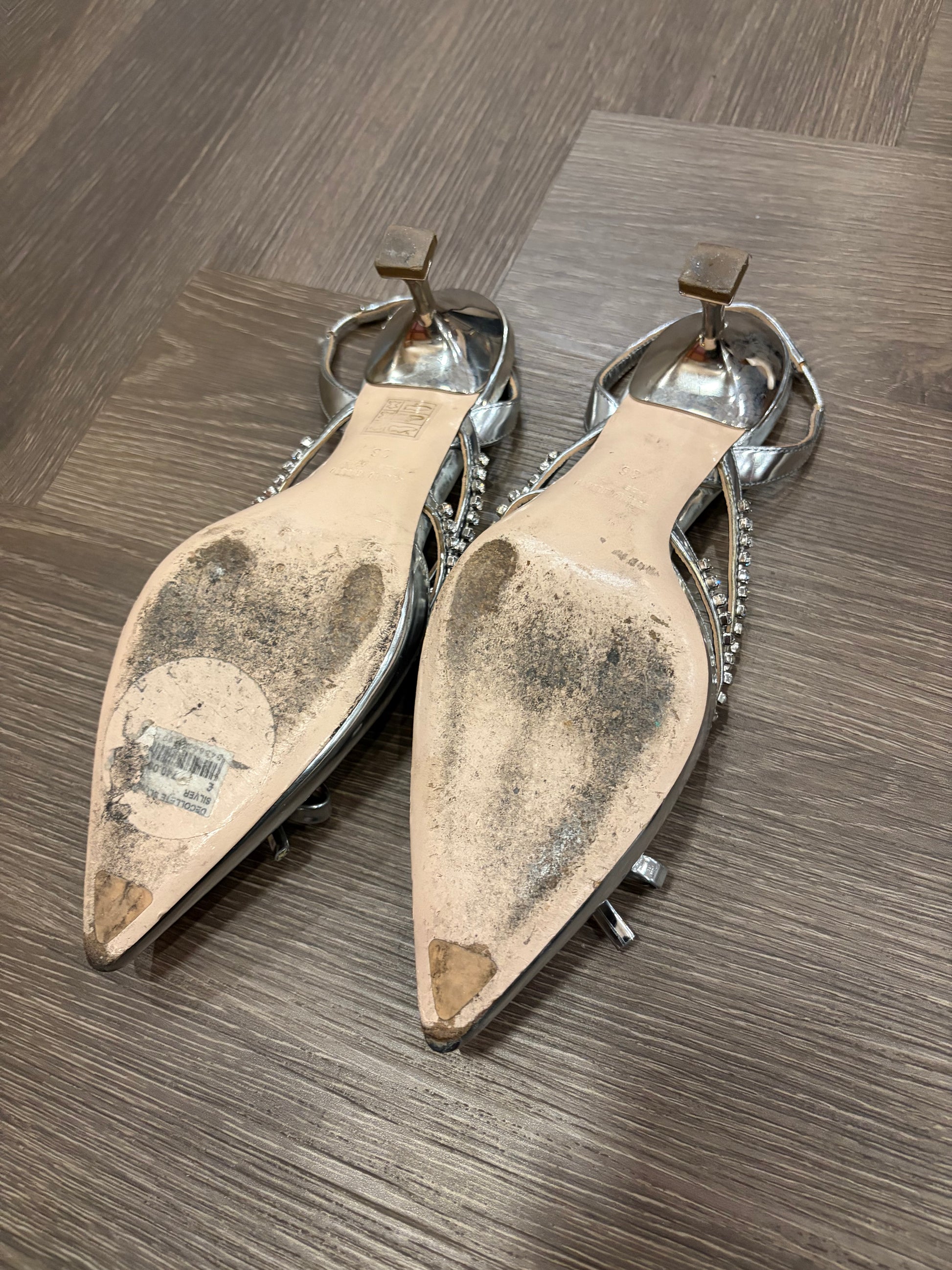 Miu Miu Sliver Crystal Embellished Slingback Pumps