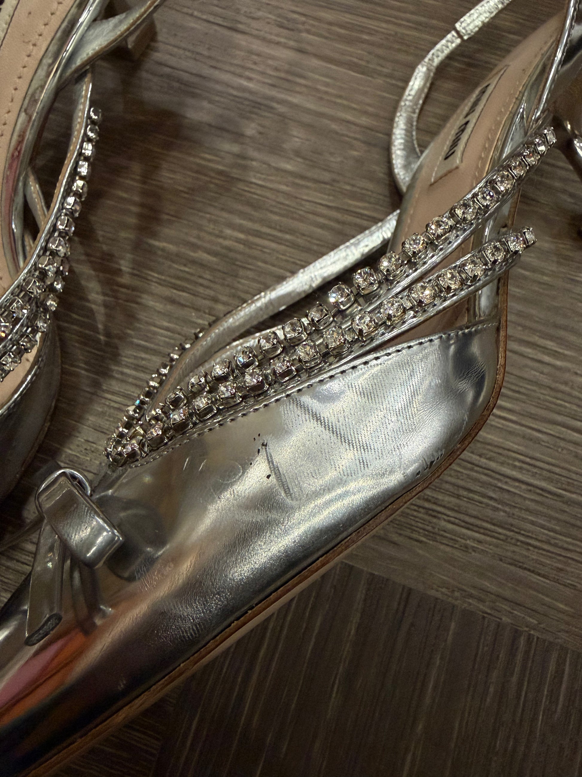 Miu Miu Sliver Crystal Embellished Slingback Pumps