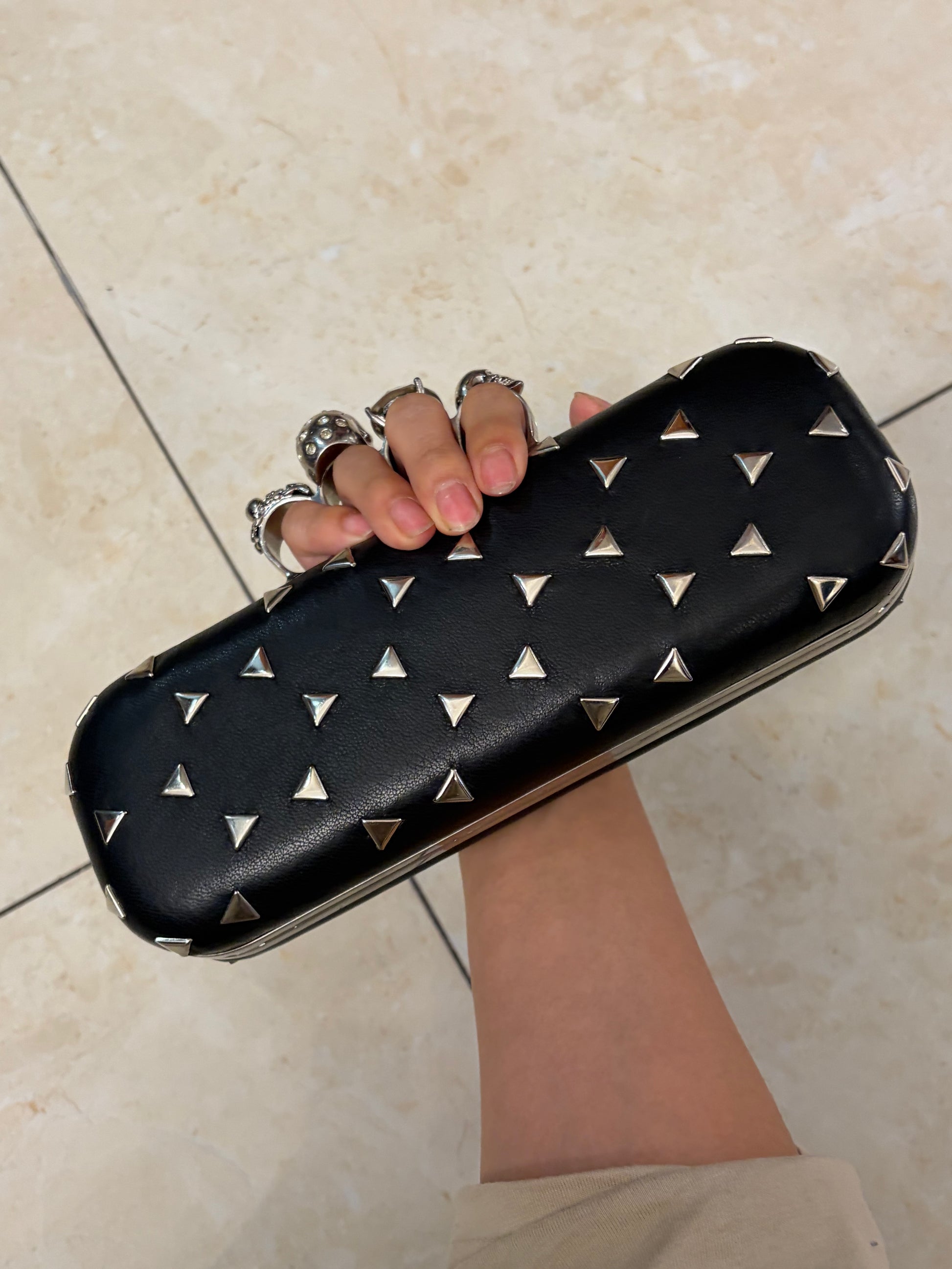 Alexander McQueen Black Kunckle Leather Clutch Bag