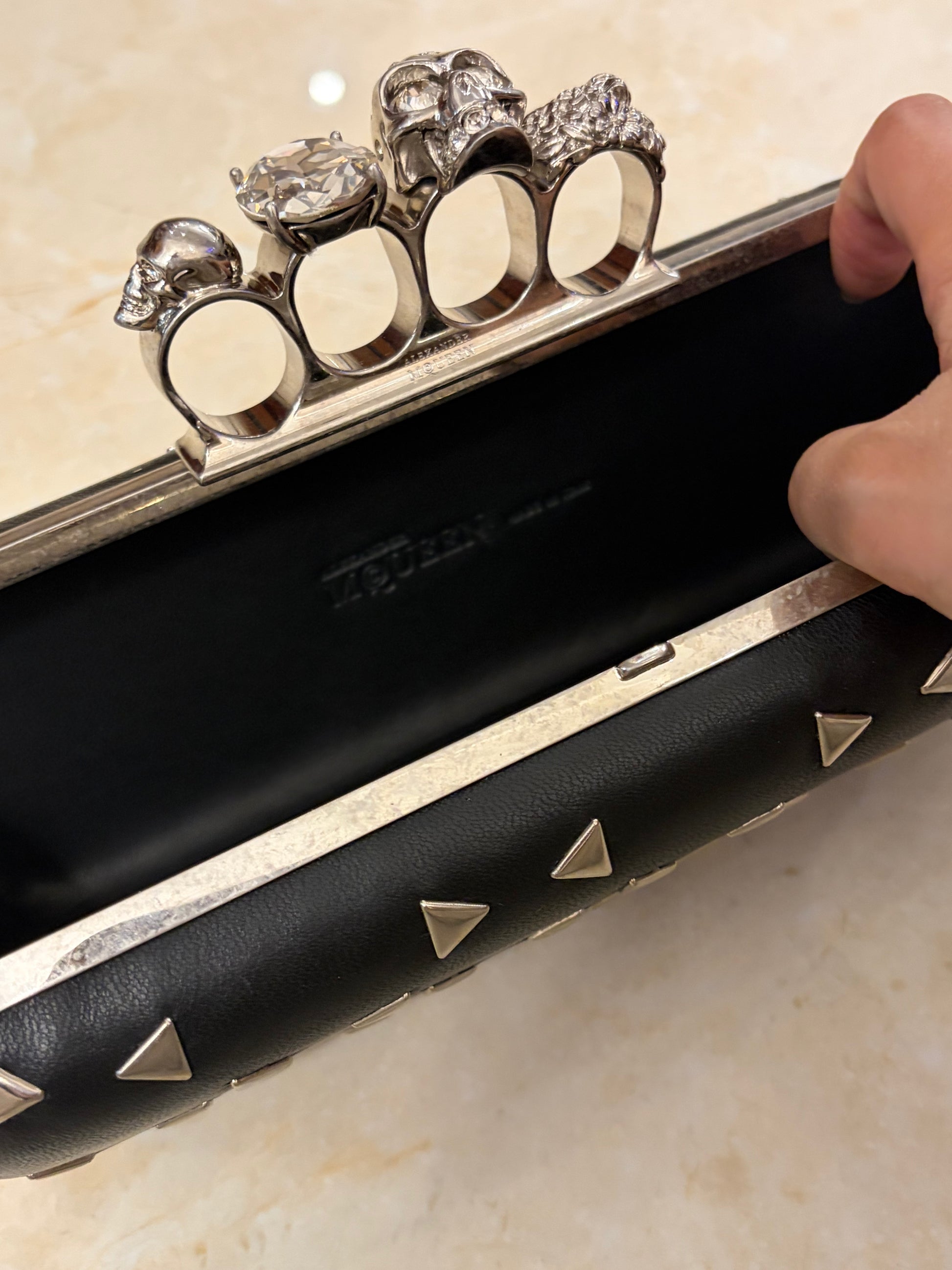 Alexander McQueen Black Kunckle Leather Clutch Bag