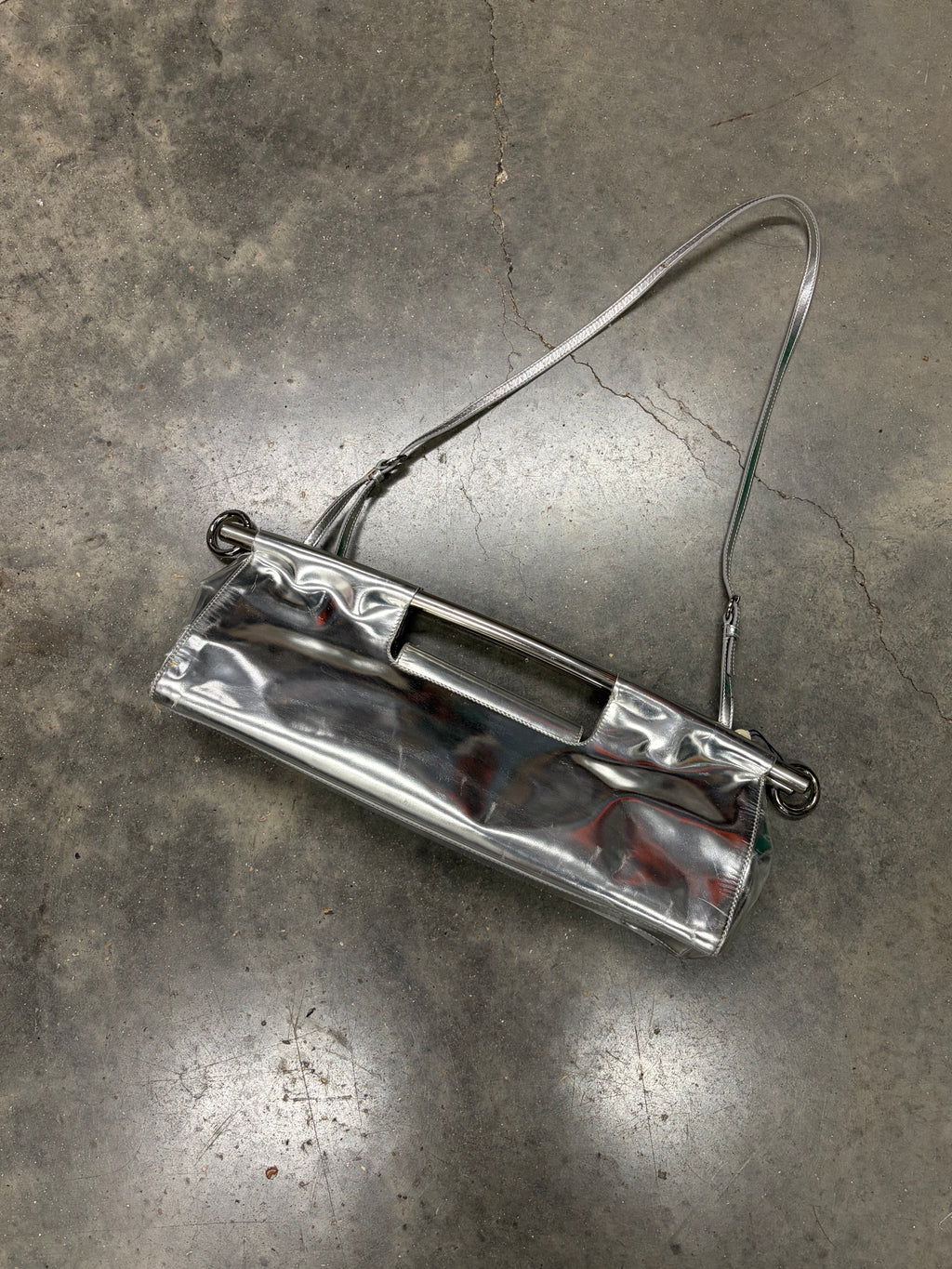 Prada Silver Metallic Leather Clutch Bag