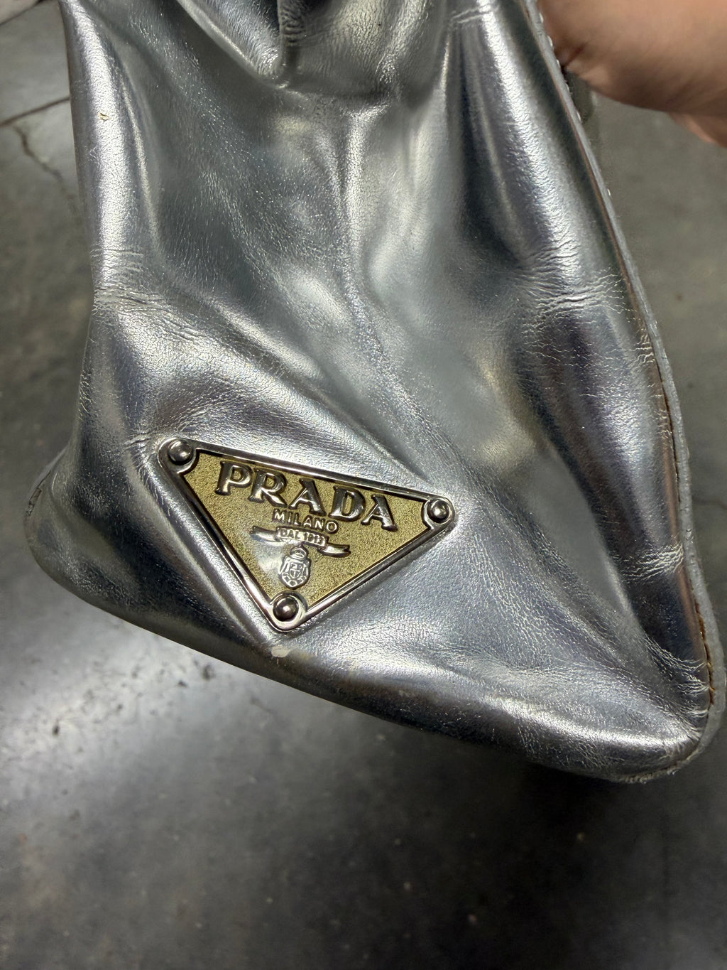 Prada Silver Metallic Leather Clutch Bag