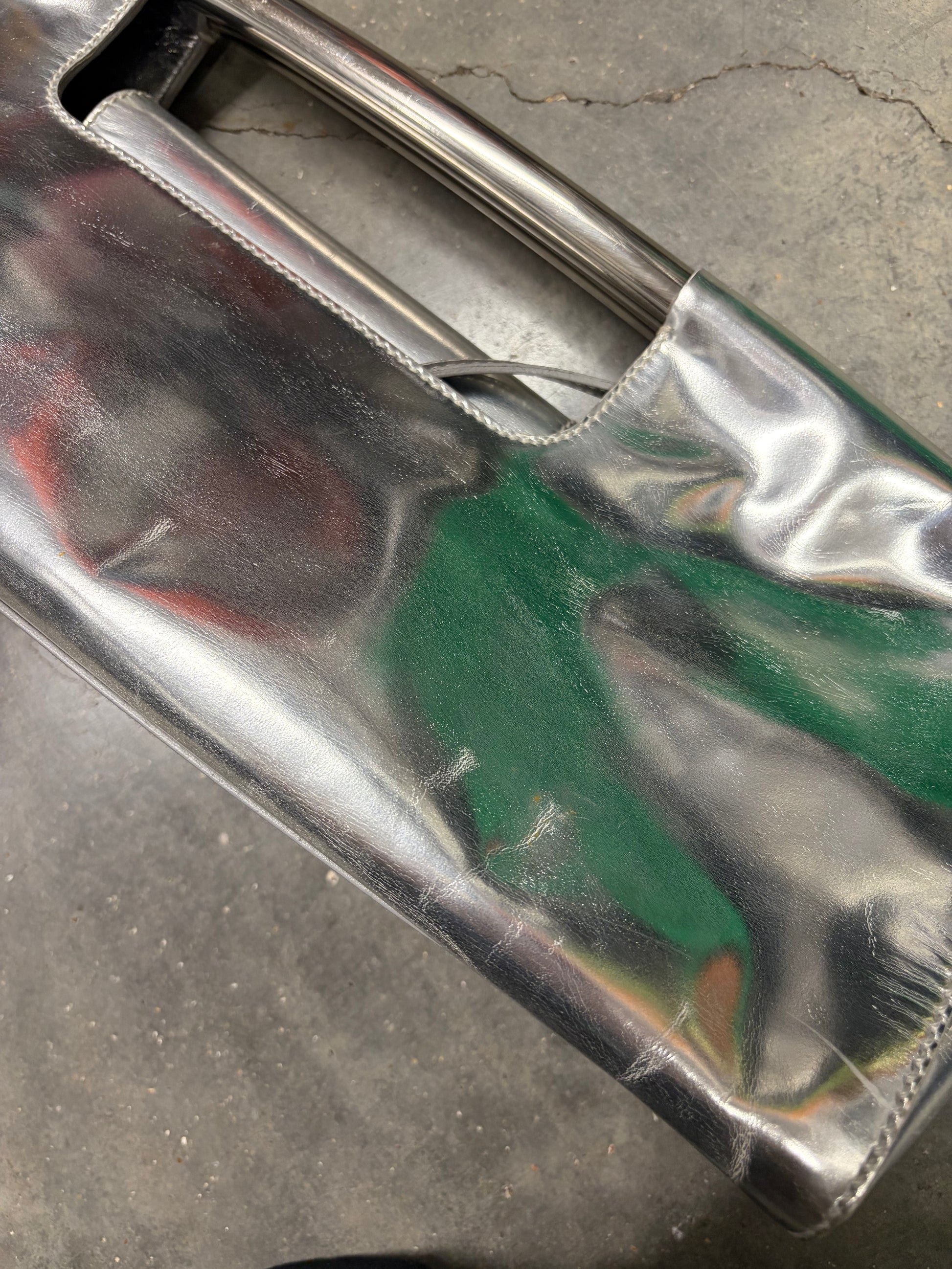 Prada Silver Metallic Leather Clutch Bag