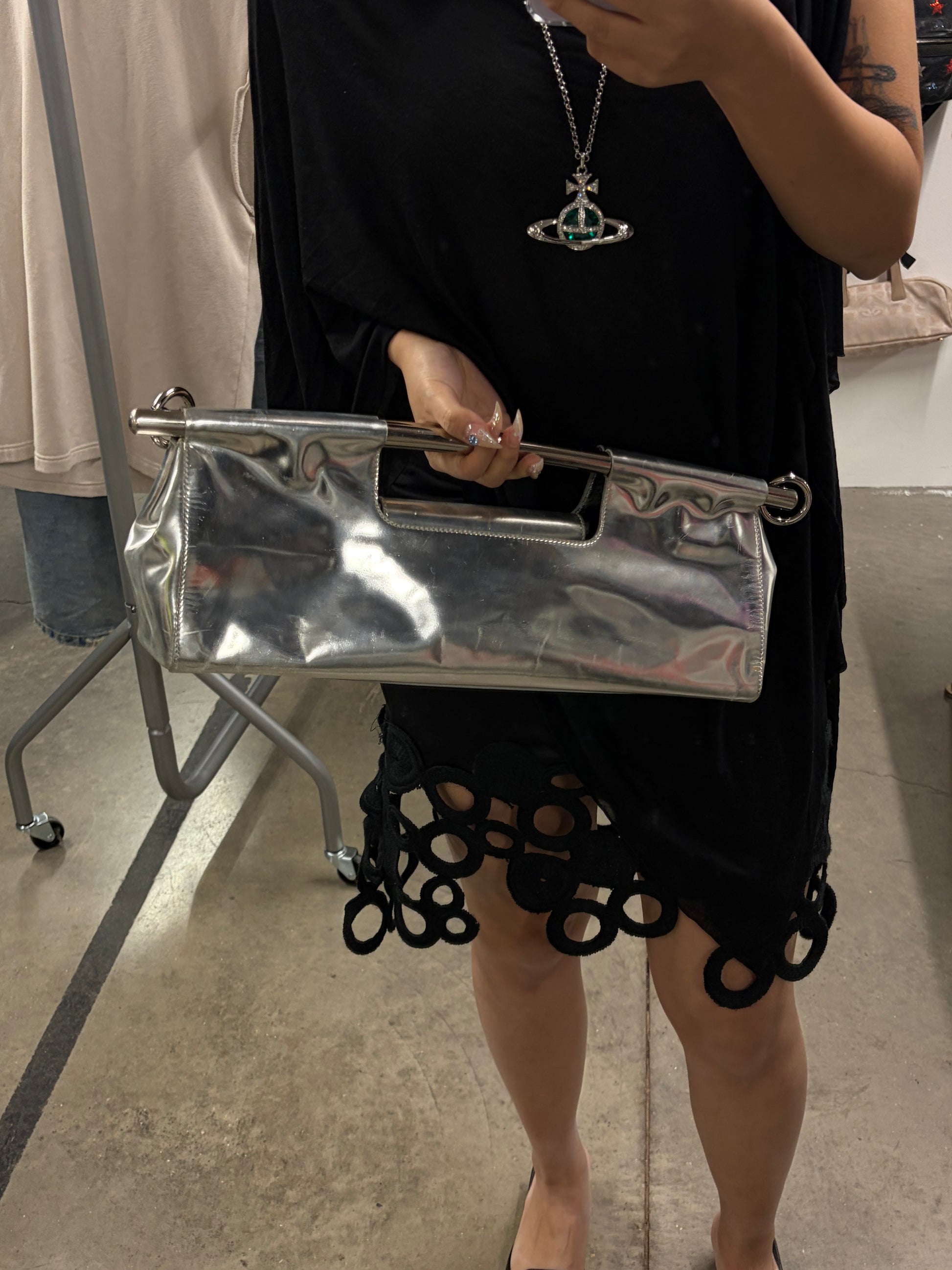 Prada Silver Metallic Leather Clutch Bag