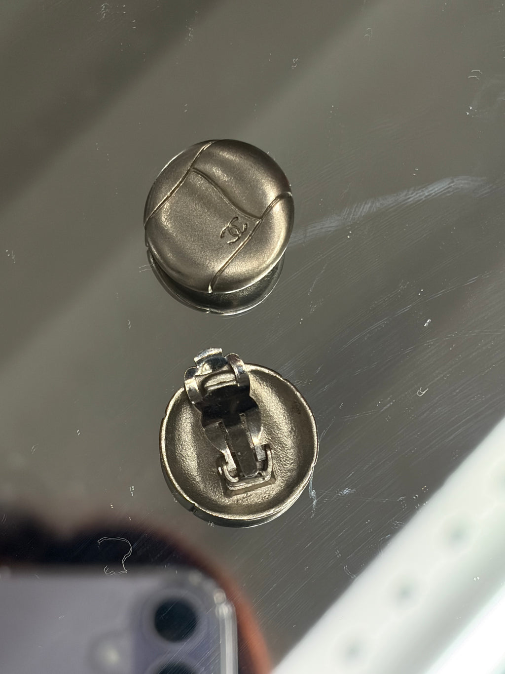 Chanel Silver Metal Clip On Earrings