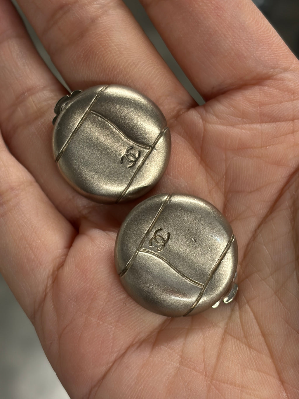 Chanel Silver Metal Clip On Earrings