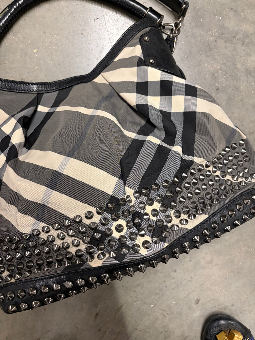Burbbery Beat Check Nylon Studded Hobo Bag