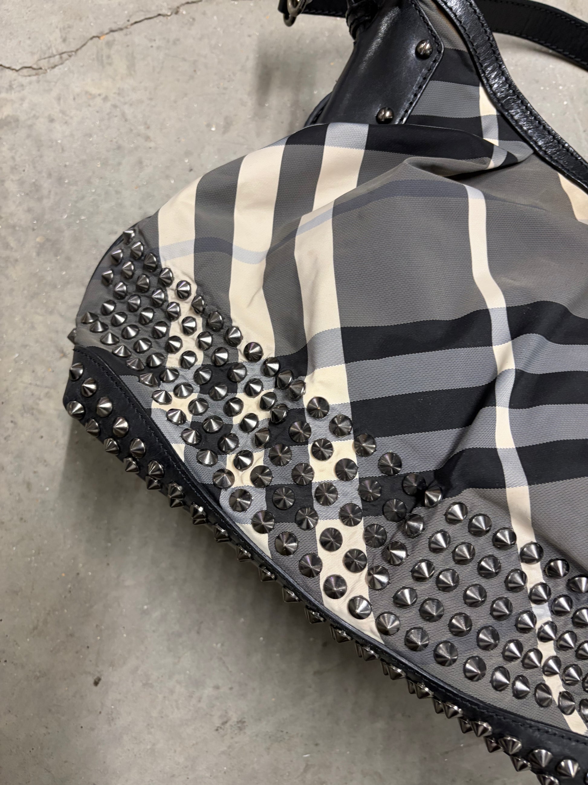 Burbbery Beat Check Nylon Studded Hobo Bag
