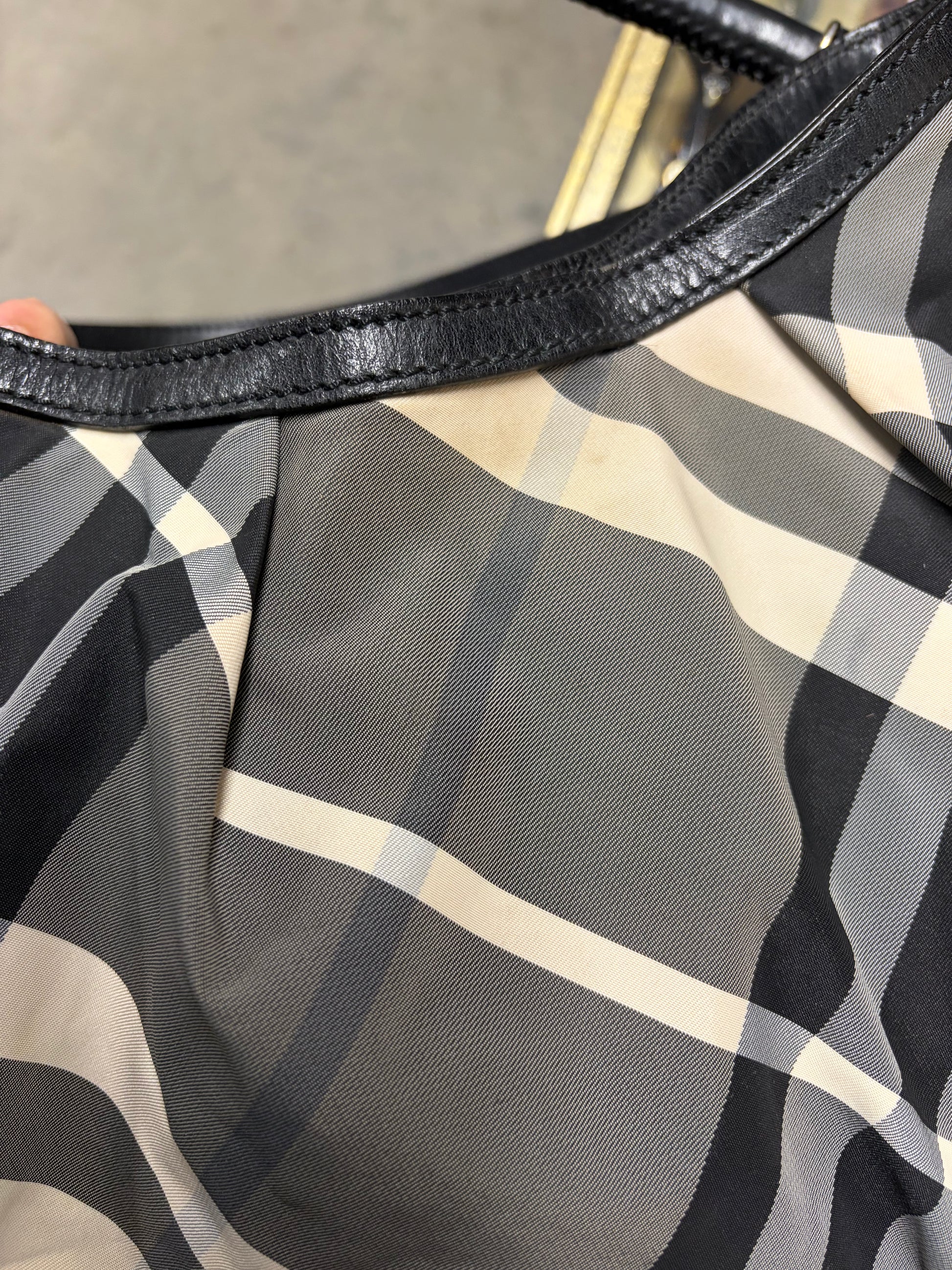 Burbbery Beat Check Nylon Studded Hobo Bag