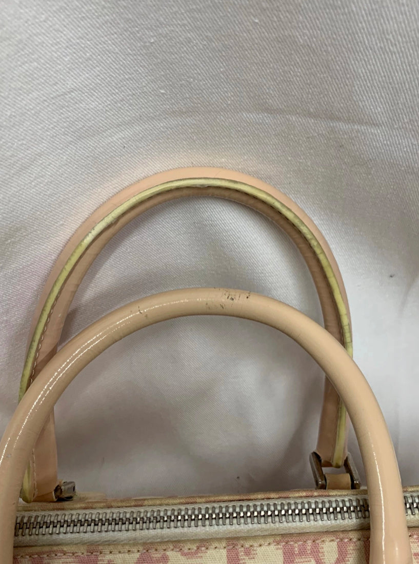 Christian Dior Trotter Flower Pink White PVC Handbag Silver Hardware with Charm